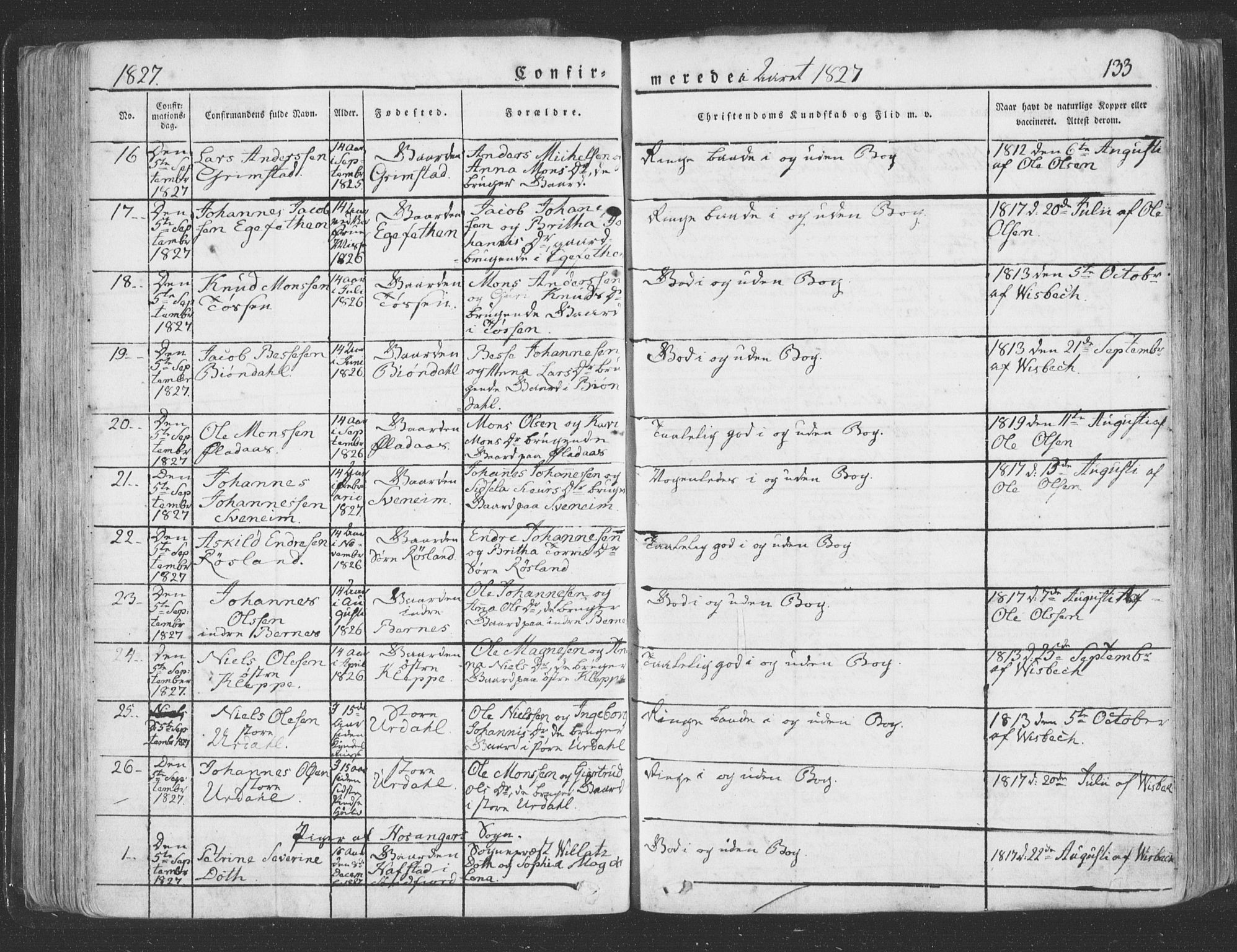 Hosanger sokneprestembete, AV/SAB-A-75801/H/Haa: Parish register (official) no. A 6, 1824-1835, p. 133