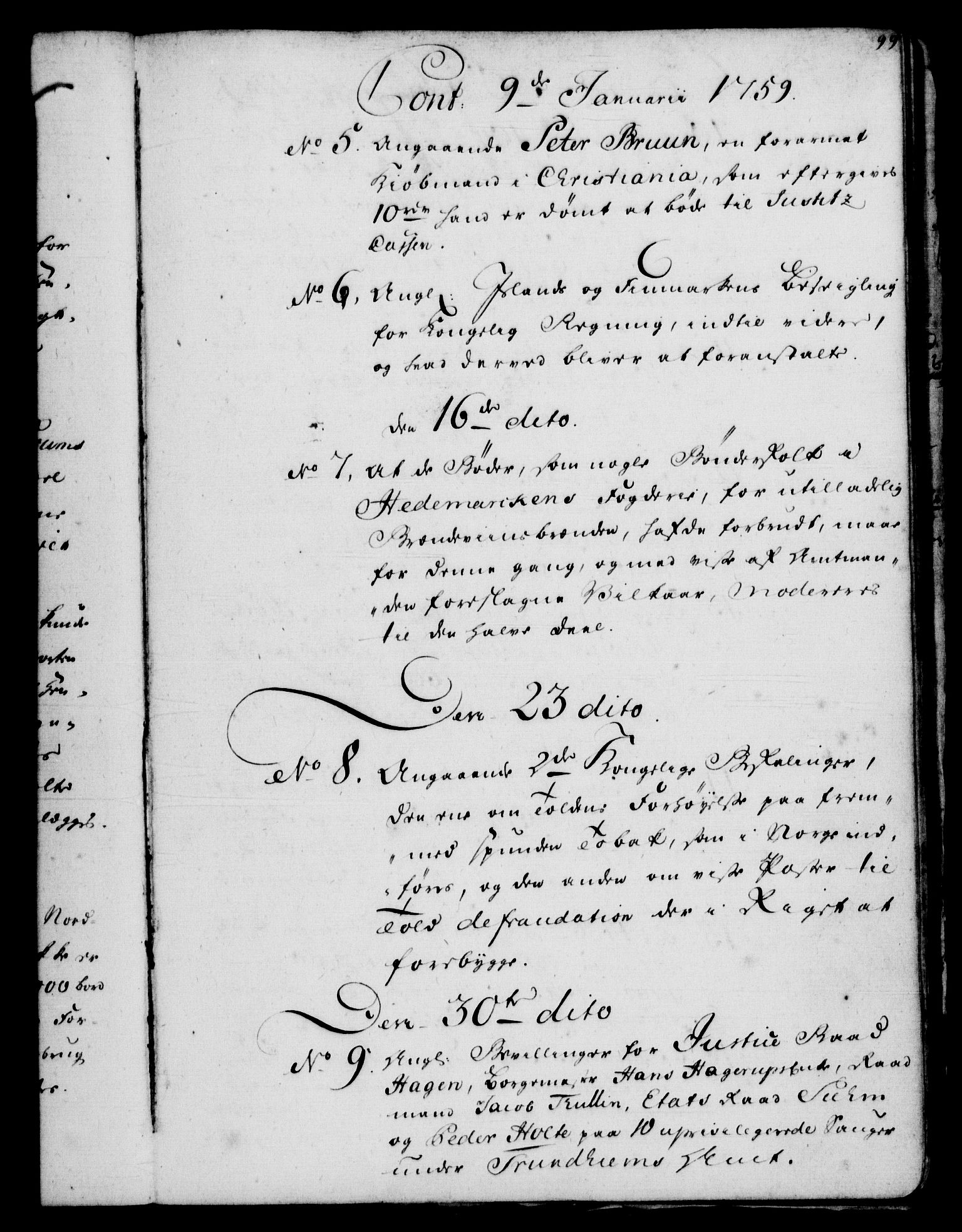 Rentekammeret, Kammerkanselliet, RA/EA-3111/G/Gf/Gfb/L0006: Register til norske relasjons- og resolusjonsprotokoller (merket RK 52.101), 1755-1765, p. 99