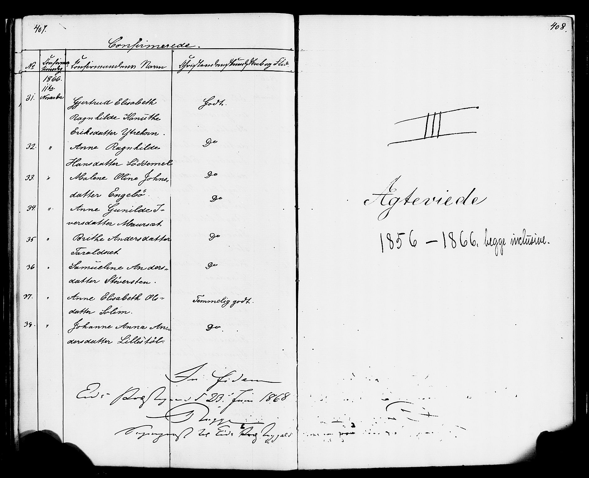 Hornindal sokneprestembete, SAB/A-82401/H/Haa/Haaa/L0001: Parish register (official) no. A 1, 1837-1866, p. 408-409