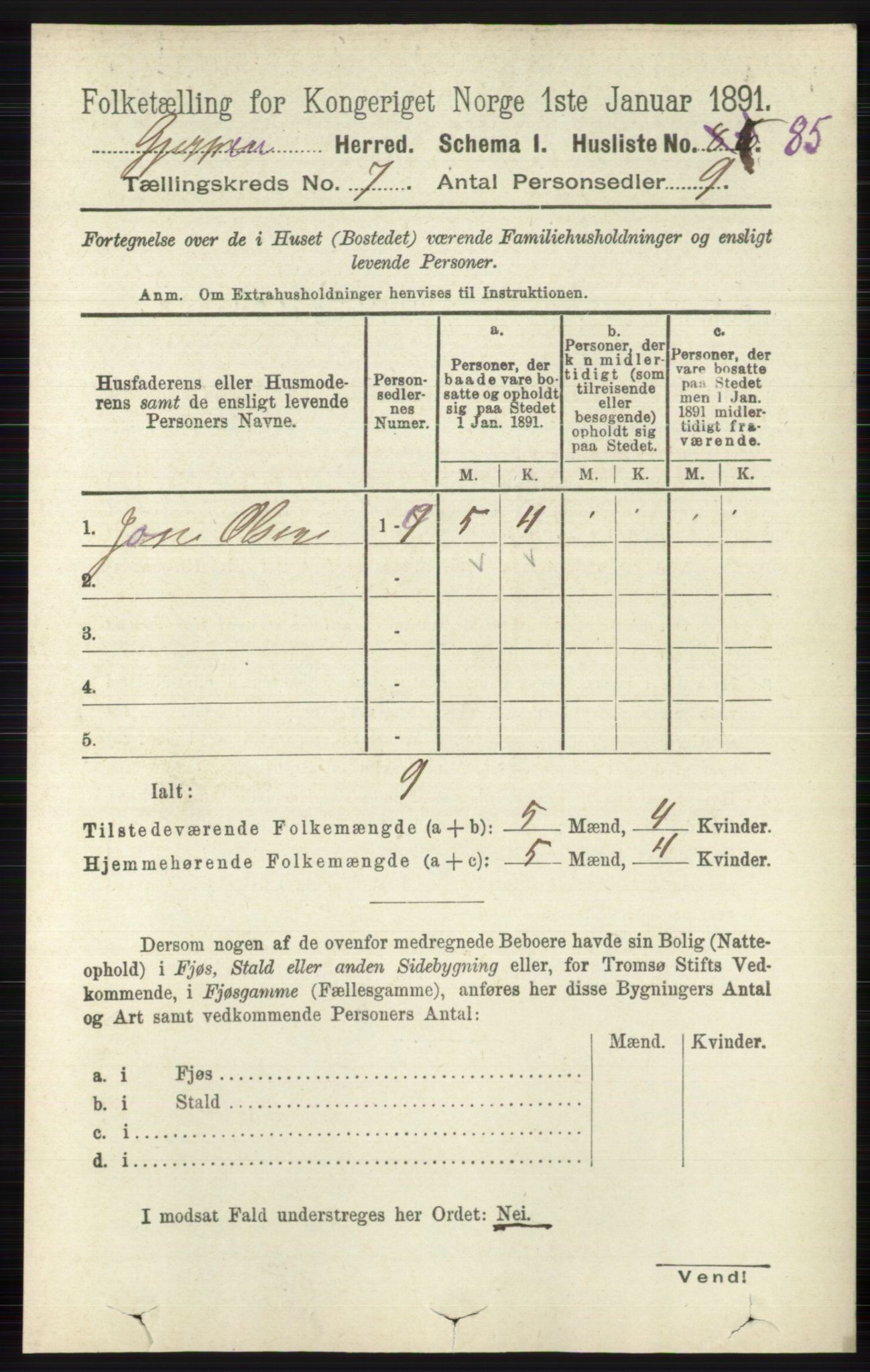 RA, 1891 census for 0812 Gjerpen, 1891, p. 3393