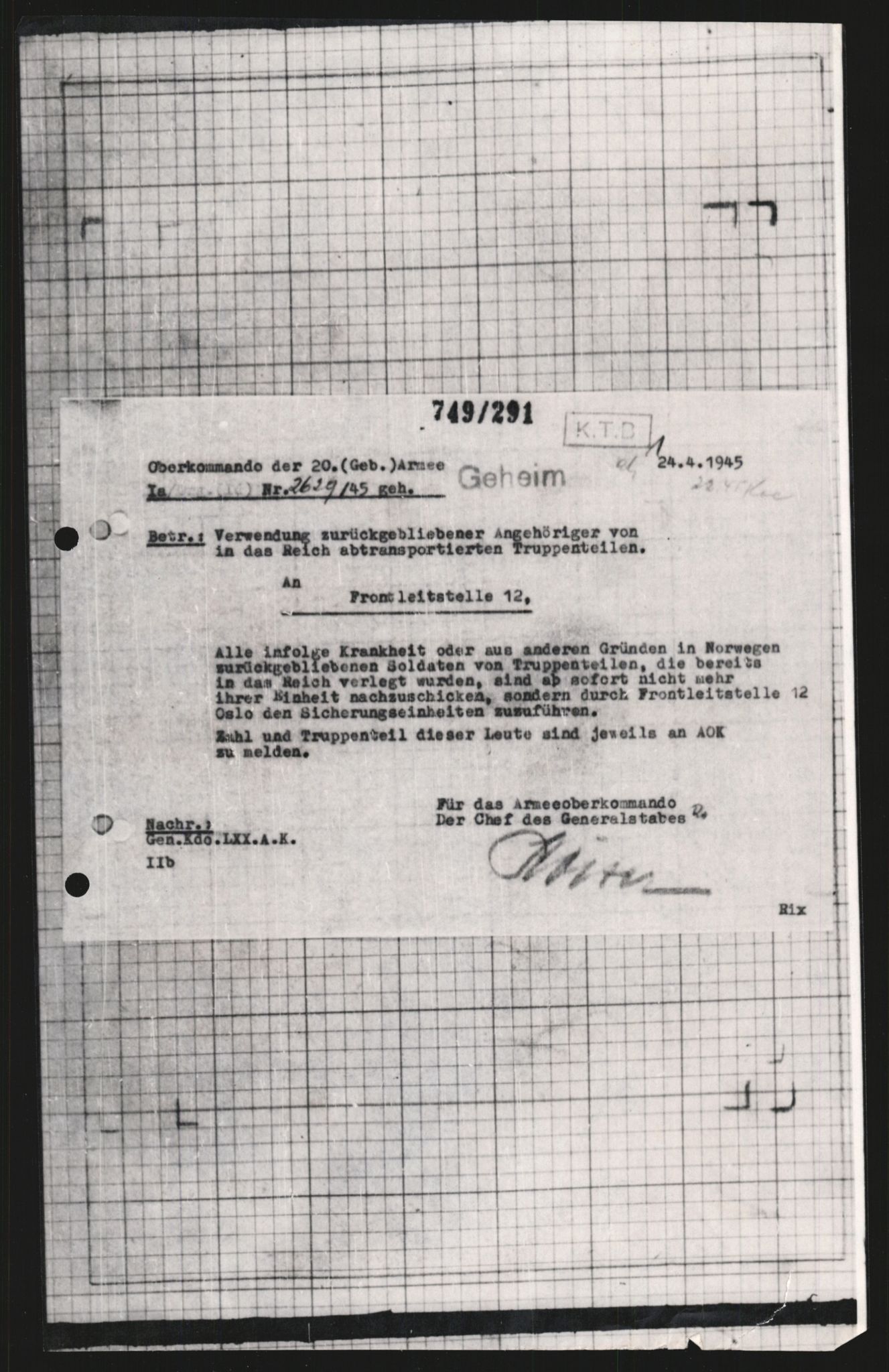 Forsvarets Overkommando. 2 kontor. Arkiv 11.4. Spredte tyske arkivsaker, AV/RA-RAFA-7031/D/Dar/Dara/L0009: Krigsdagbøker for 20. Gebirgs-Armee-Oberkommando (AOK 20), 1940-1945, p. 433