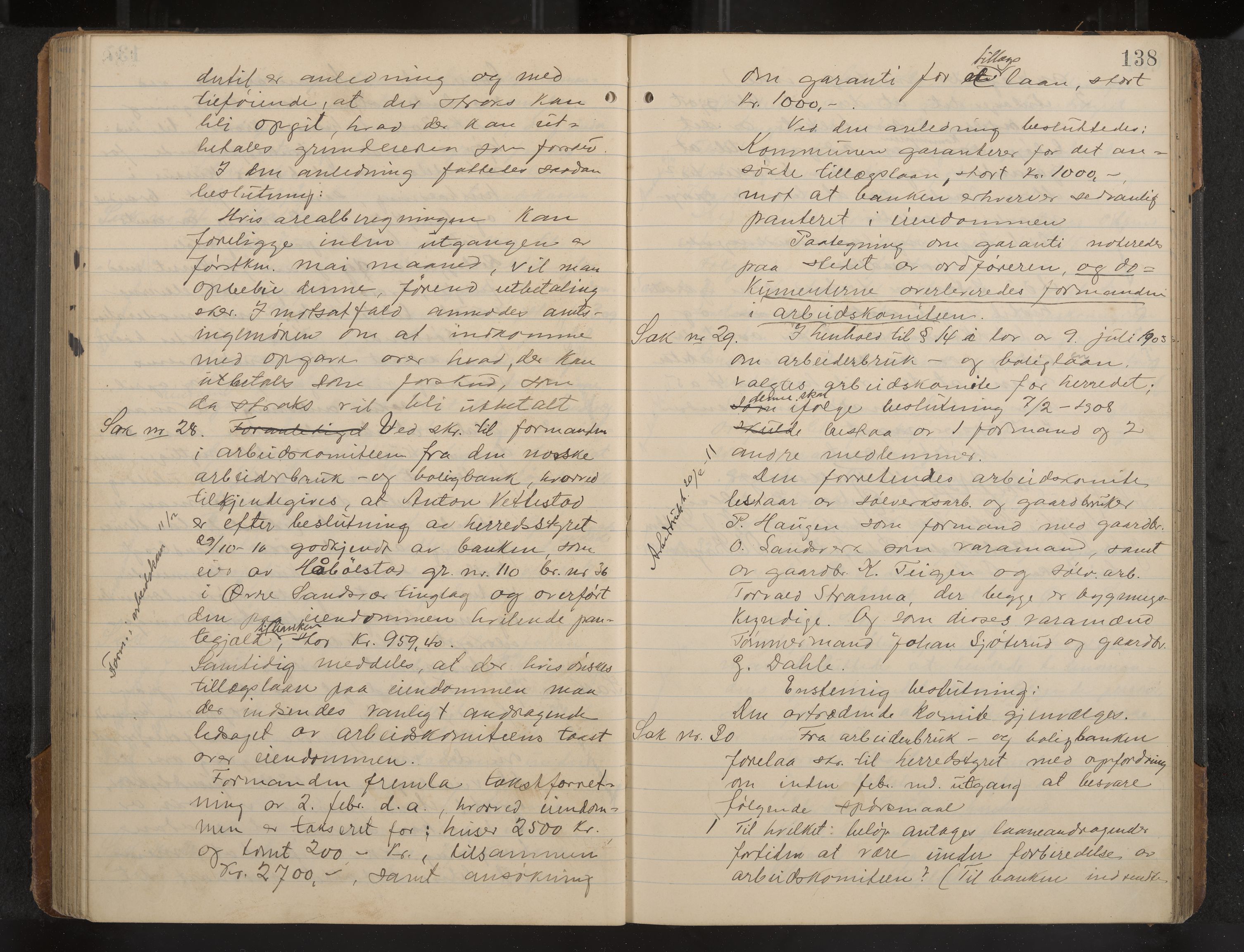 Øvre Sandsvær formannskap og sentraladministrasjon, IKAK/0630021/A/L0001: Møtebok med register, 1908-1913, p. 138