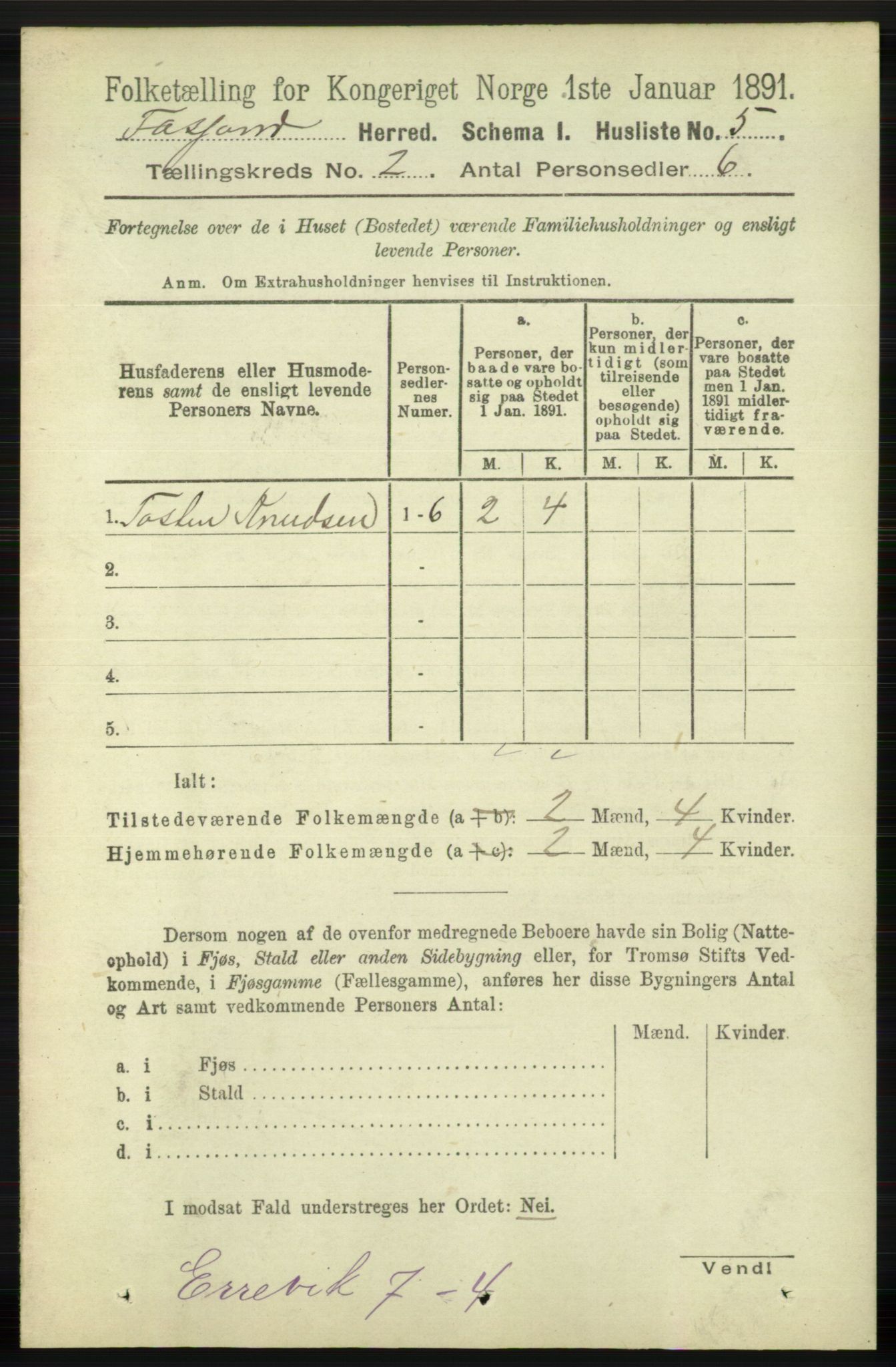 RA, 1891 census for 1129 Forsand, 1891, p. 188