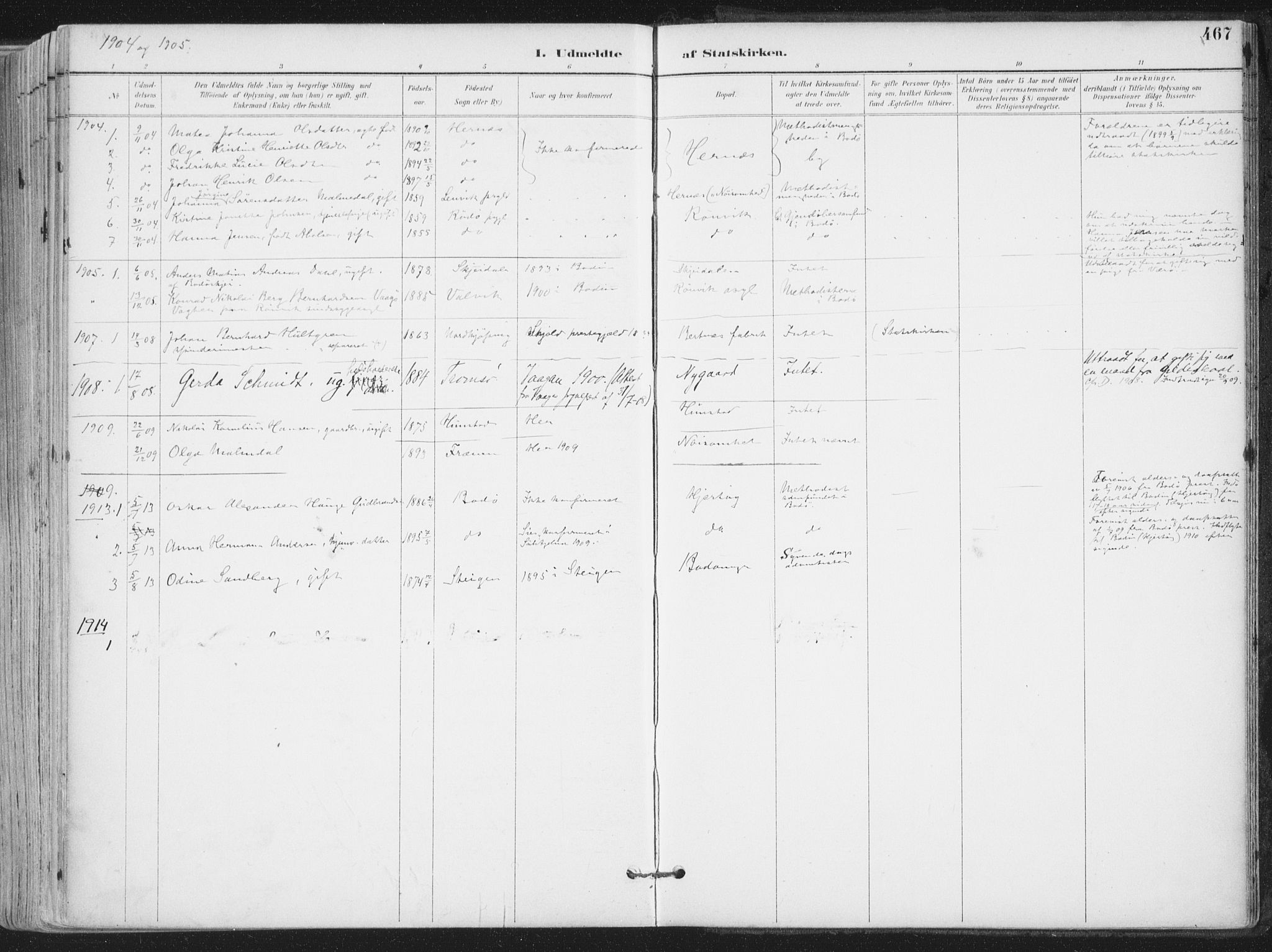 Ministerialprotokoller, klokkerbøker og fødselsregistre - Nordland, SAT/A-1459/802/L0055: Parish register (official) no. 802A02, 1894-1915, p. 467