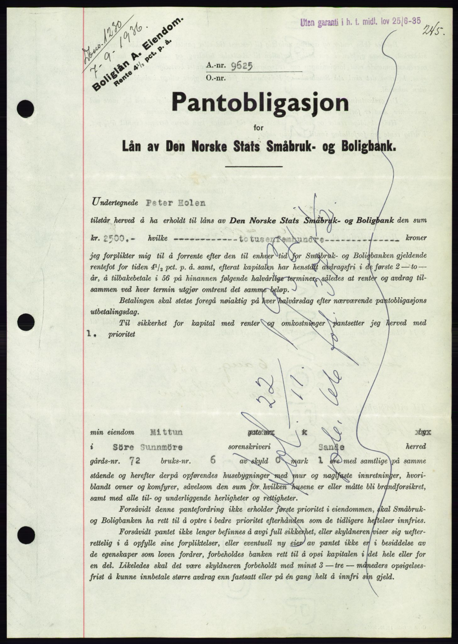 Søre Sunnmøre sorenskriveri, AV/SAT-A-4122/1/2/2C/L0061: Mortgage book no. 55, 1936-1936, Diary no: : 1230/1936