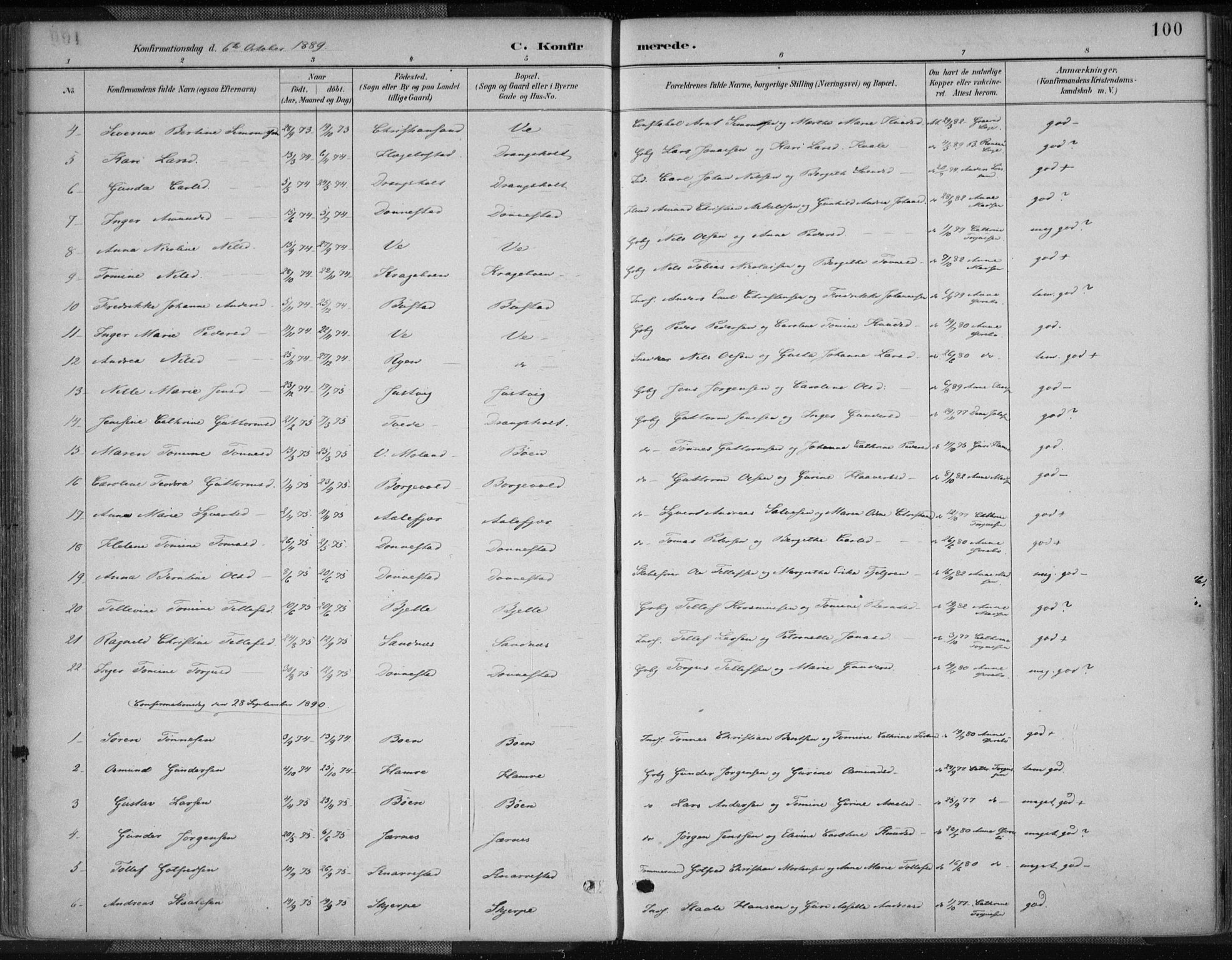 Tveit sokneprestkontor, AV/SAK-1111-0043/F/Fa/L0007: Parish register (official) no. A 7, 1887-1908, p. 100