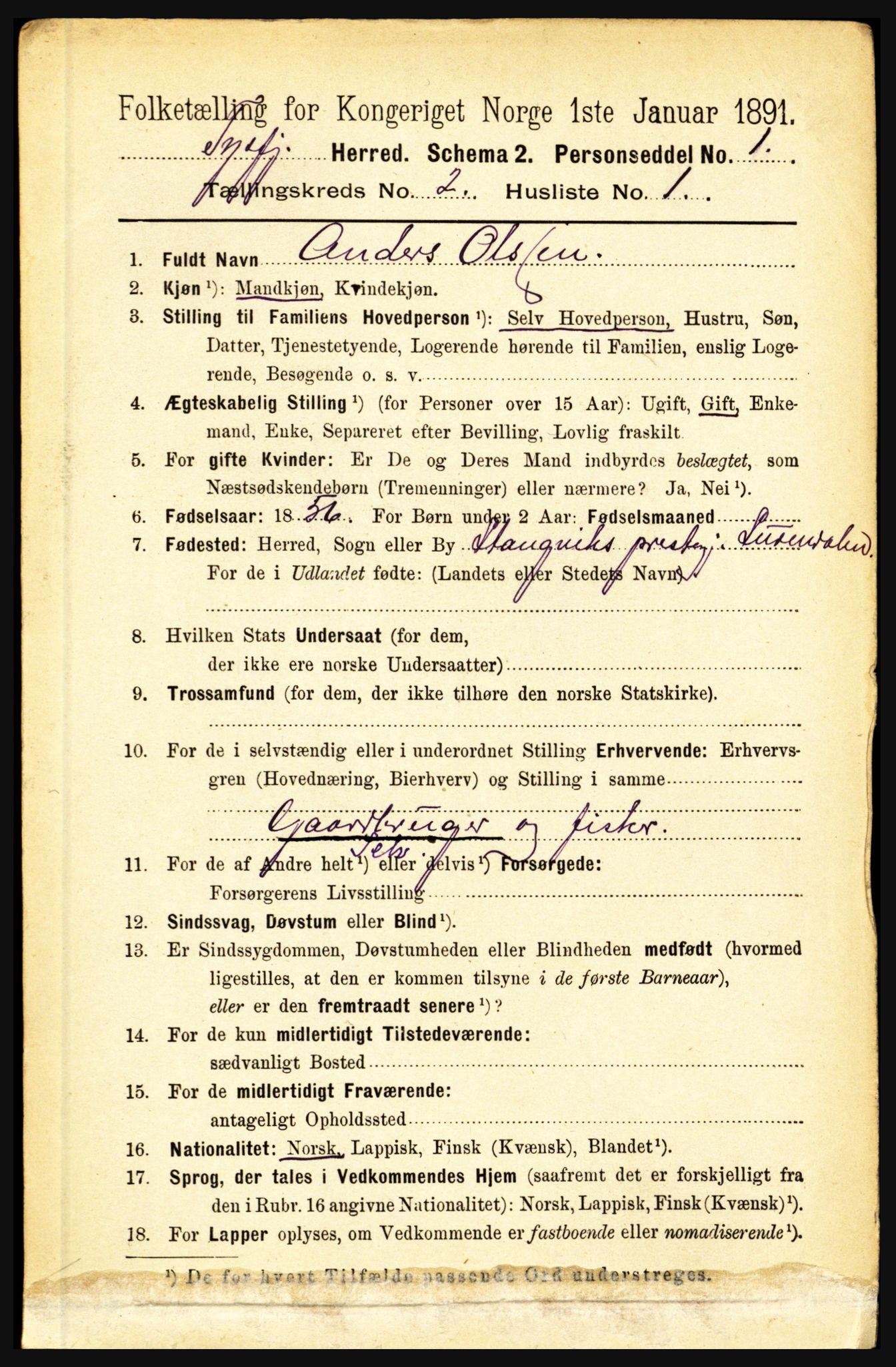 RA, 1891 census for 1850 Tysfjord, 1891, p. 559