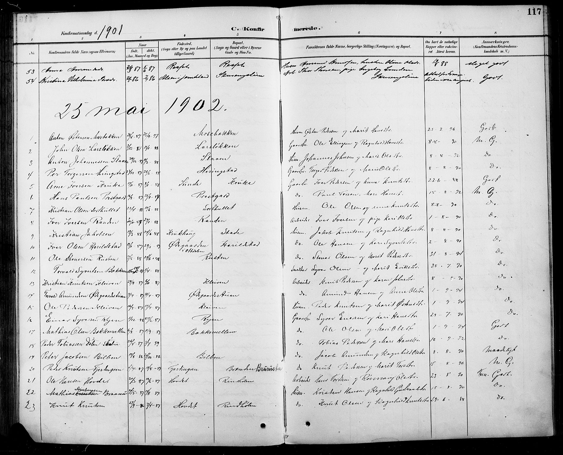 Sel prestekontor, SAH/PREST-074/H/Ha/Hab/L0005: Parish register (copy) no. 5, 1894-1923, p. 117