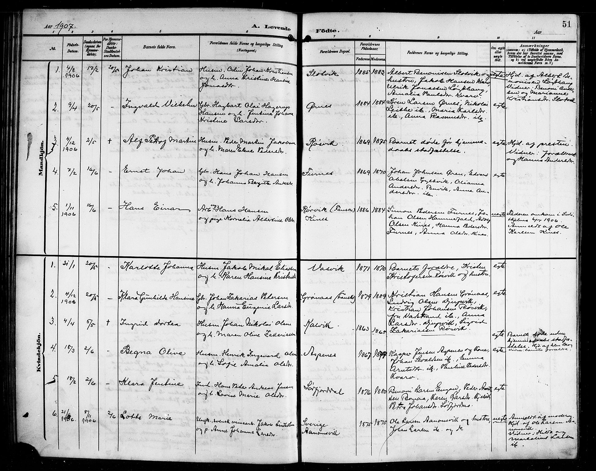 Ministerialprotokoller, klokkerbøker og fødselsregistre - Nordland, AV/SAT-A-1459/854/L0786: Parish register (copy) no. 854C02, 1901-1912, p. 51