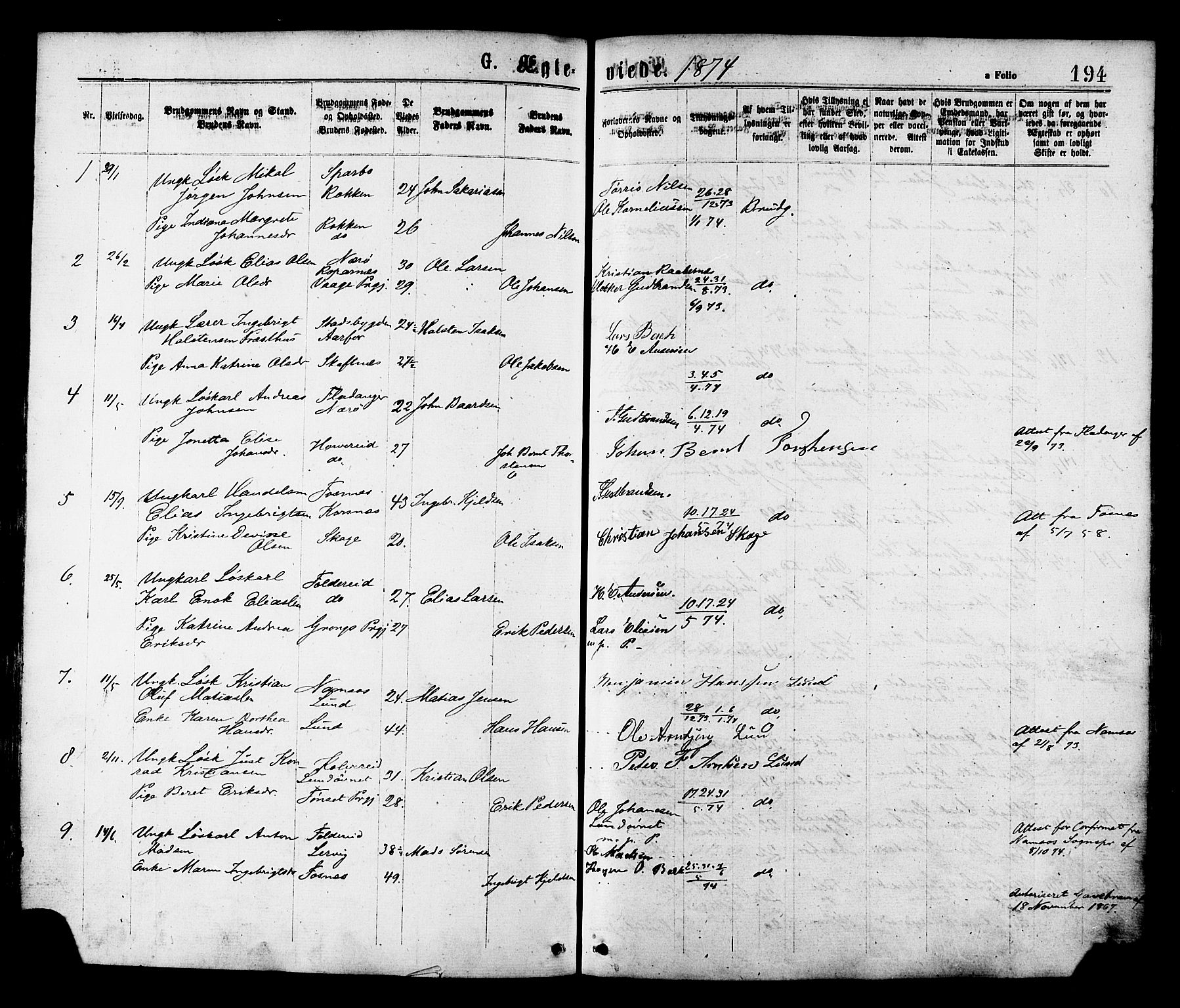 Ministerialprotokoller, klokkerbøker og fødselsregistre - Nord-Trøndelag, SAT/A-1458/780/L0642: Parish register (official) no. 780A07 /1, 1874-1885, p. 194