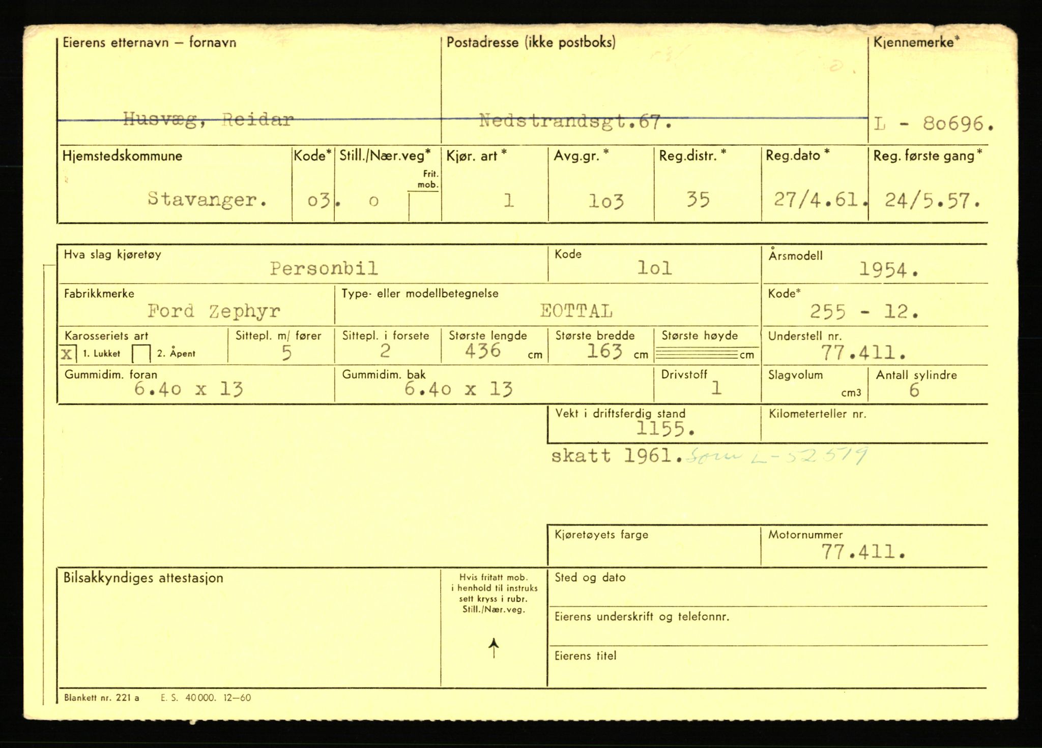 Stavanger trafikkstasjon, AV/SAST-A-101942/0/F/L0071: L-80500 - L-82199, 1930-1971, p. 315