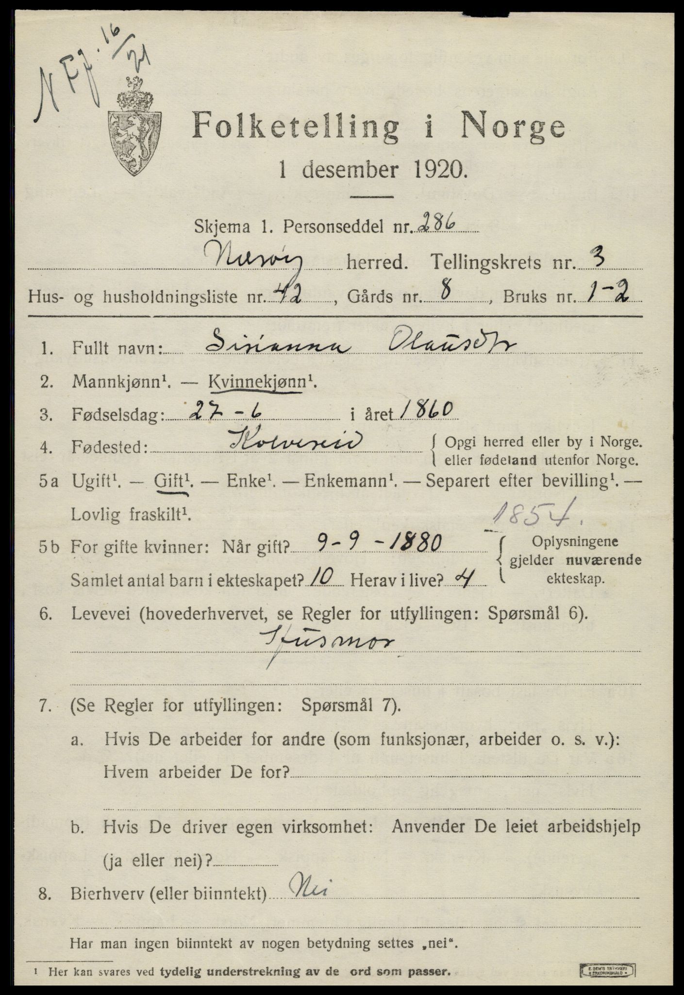 SAT, 1920 census for Nærøy, 1920, p. 2093