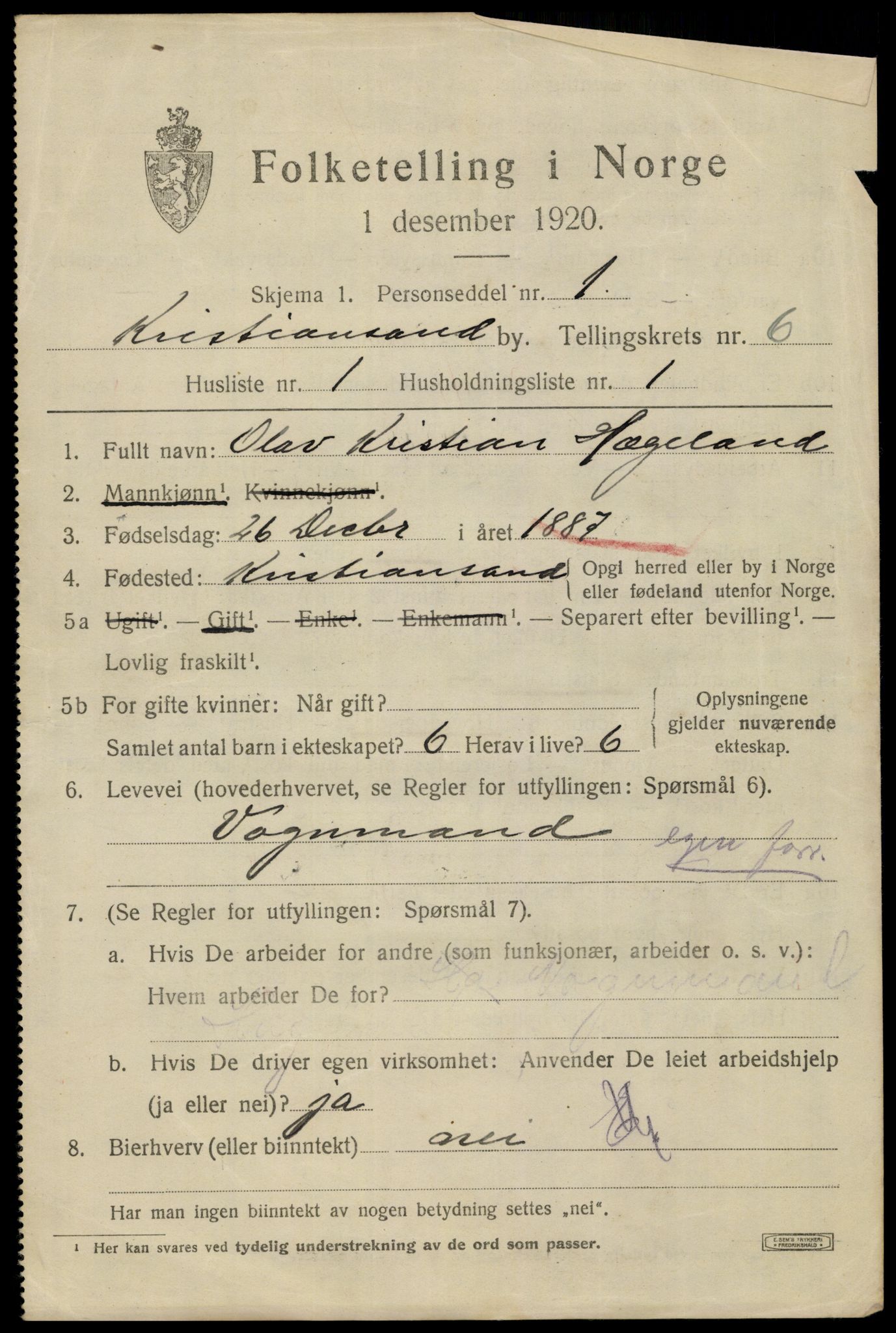 SAK, 1920 census for Kristiansand, 1920, p. 18305