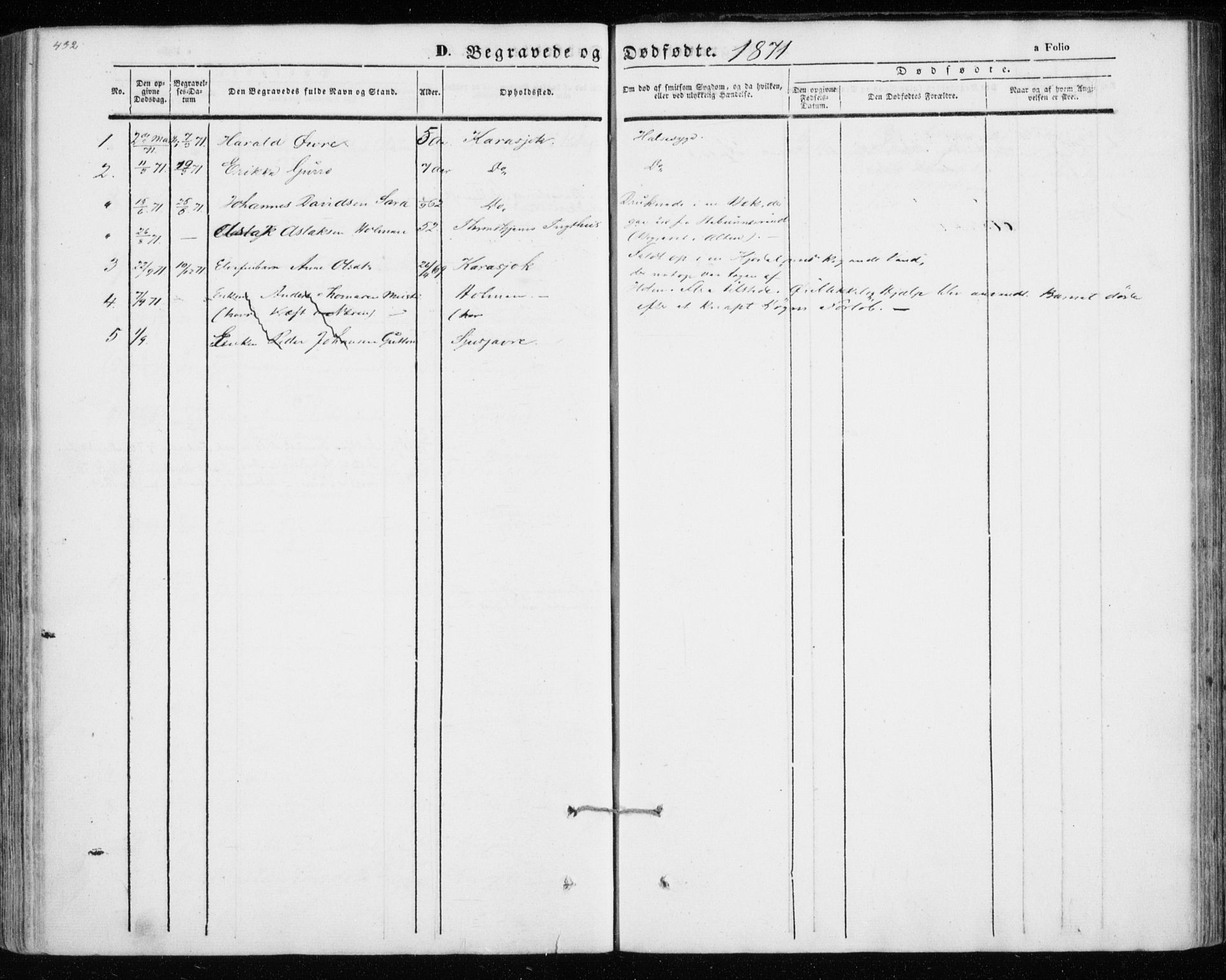 Kistrand/Porsanger sokneprestembete, SATØ/S-1351/H/Ha/L0012.kirke: Parish register (official) no. 12, 1843-1871, p. 432-433