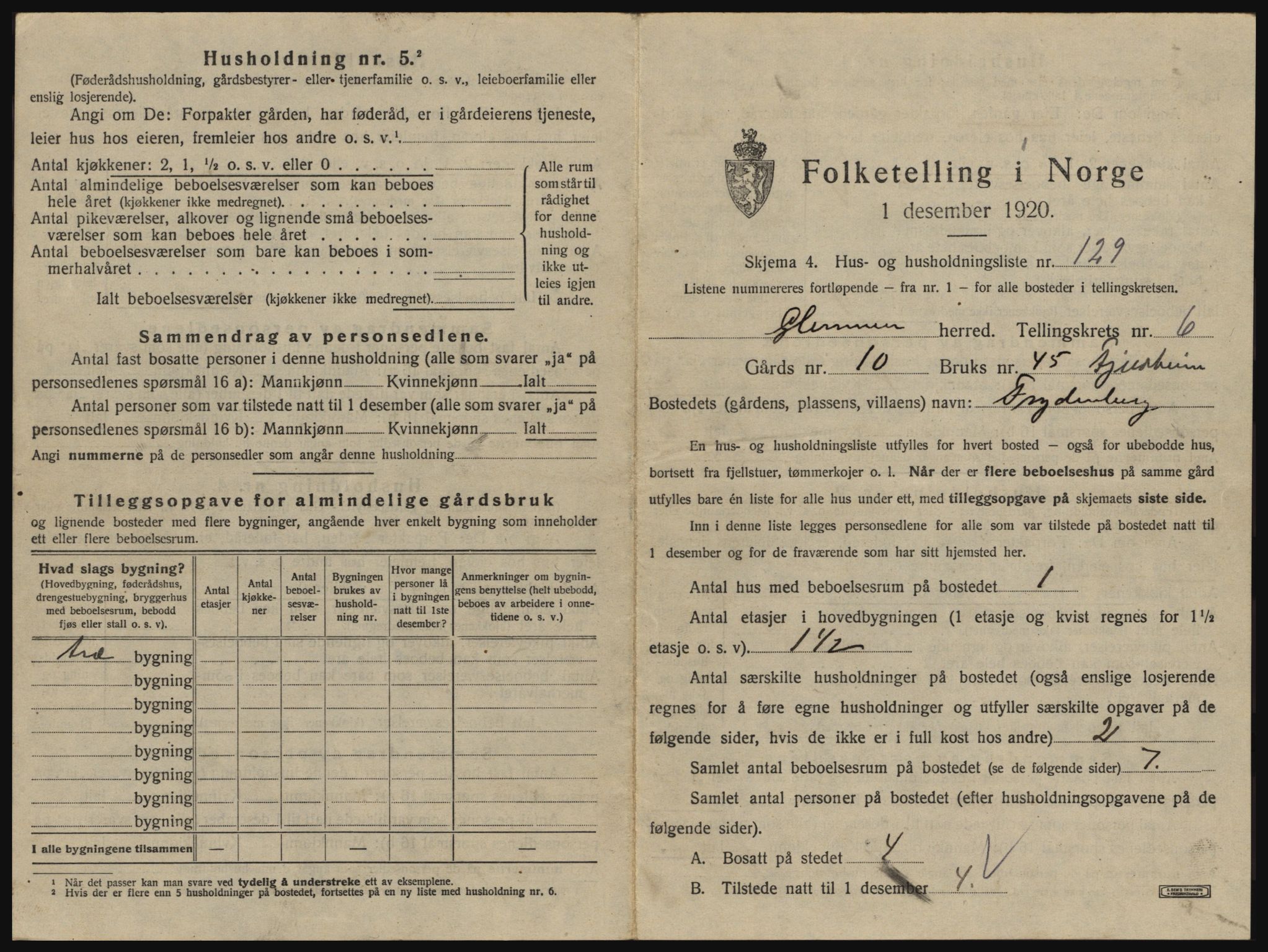 SAO, 1920 census for Glemmen, 1920, p. 2415