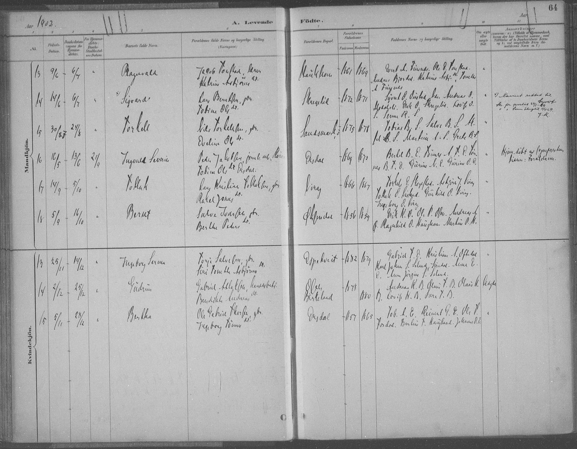 Bakke sokneprestkontor, AV/SAK-1111-0002/F/Fa/Faa/L0008: Parish register (official) no. A 8, 1887-1911, p. 64