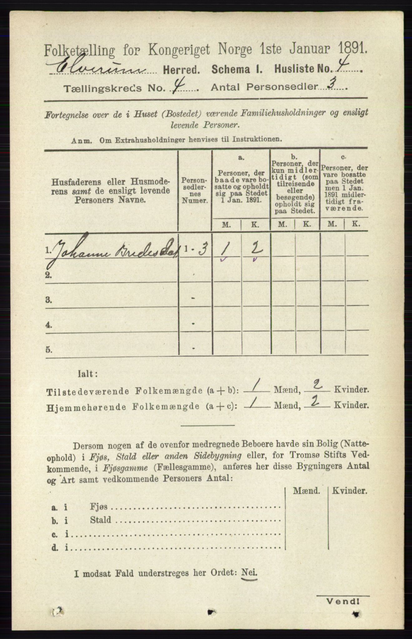 RA, 1891 census for 0427 Elverum, 1891, p. 2280