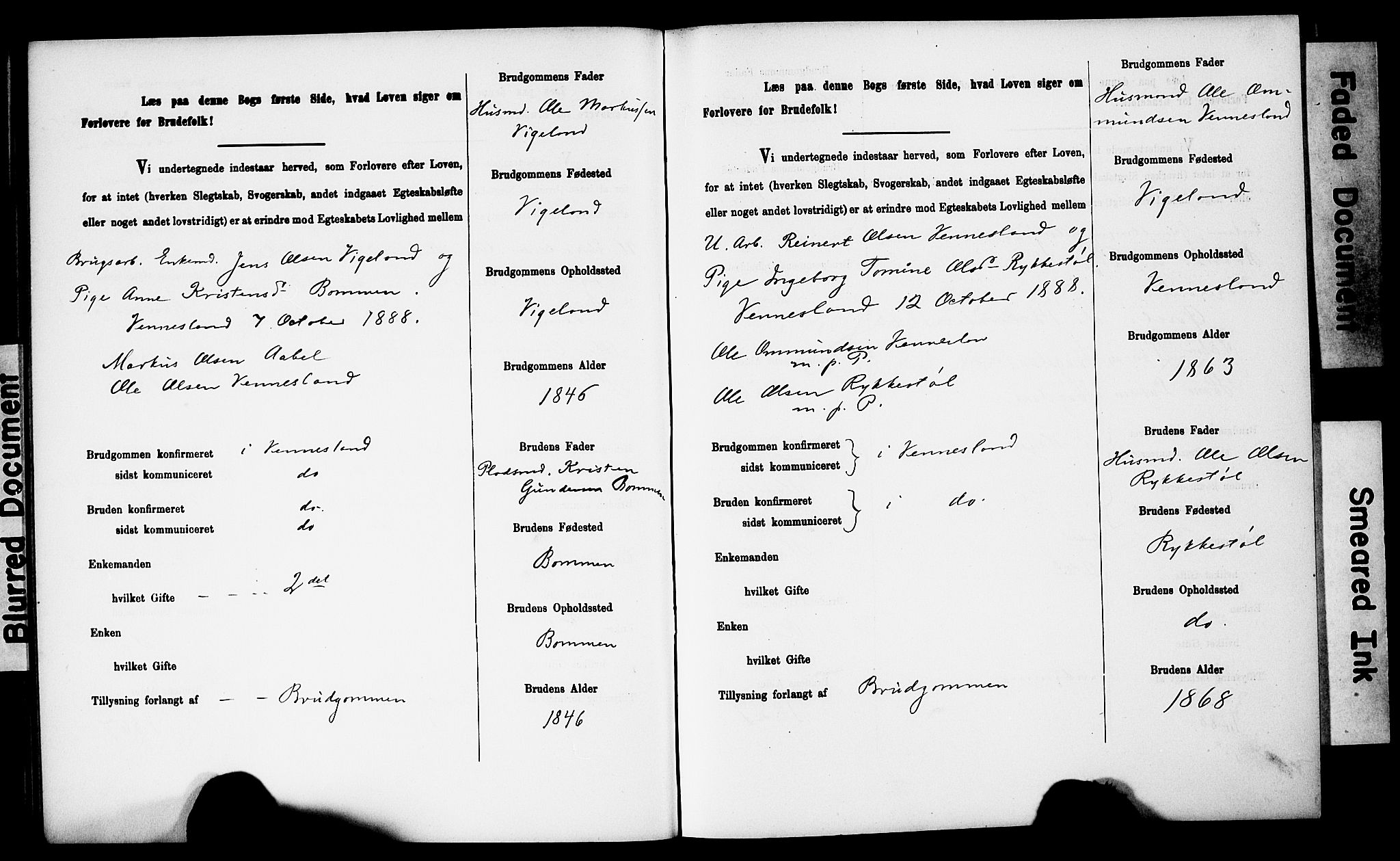 Vennesla sokneprestkontor, AV/SAK-1111-0045/J/L0032/0003: Banns register no. II 5 1, 1886-1892, p. 29