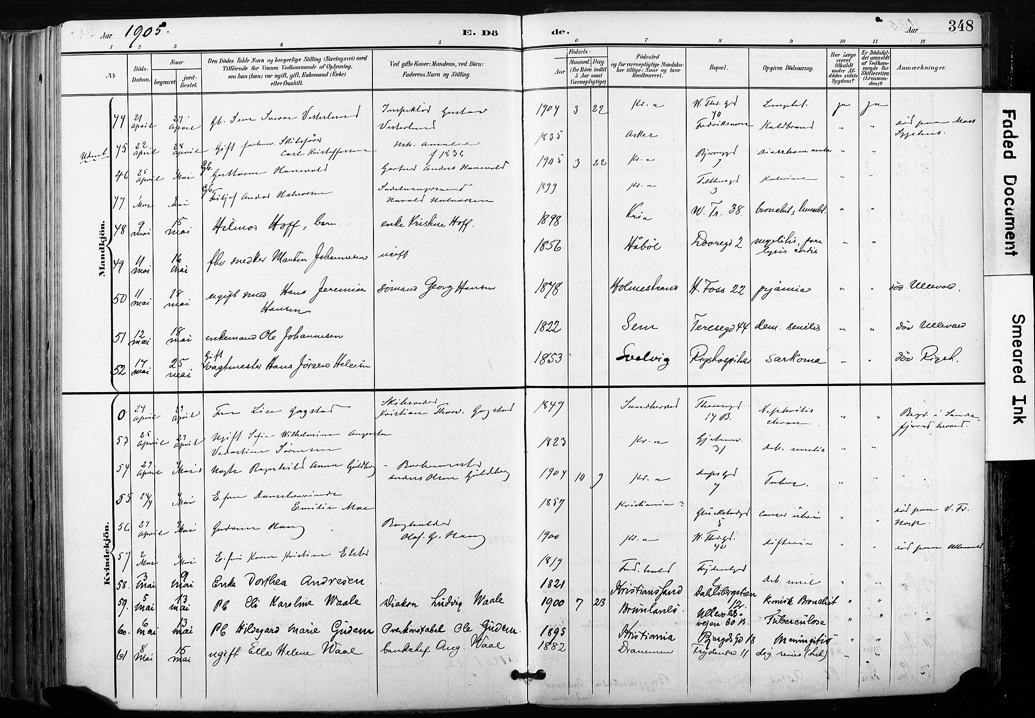 Gamle Aker prestekontor Kirkebøker, AV/SAO-A-10617a/F/L0013: Parish register (official) no. 13, 1901-1908, p. 348