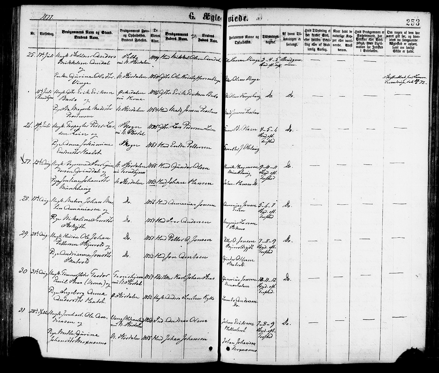 Ministerialprotokoller, klokkerbøker og fødselsregistre - Nord-Trøndelag, AV/SAT-A-1458/709/L0076: Parish register (official) no. 709A16, 1871-1879, p. 253