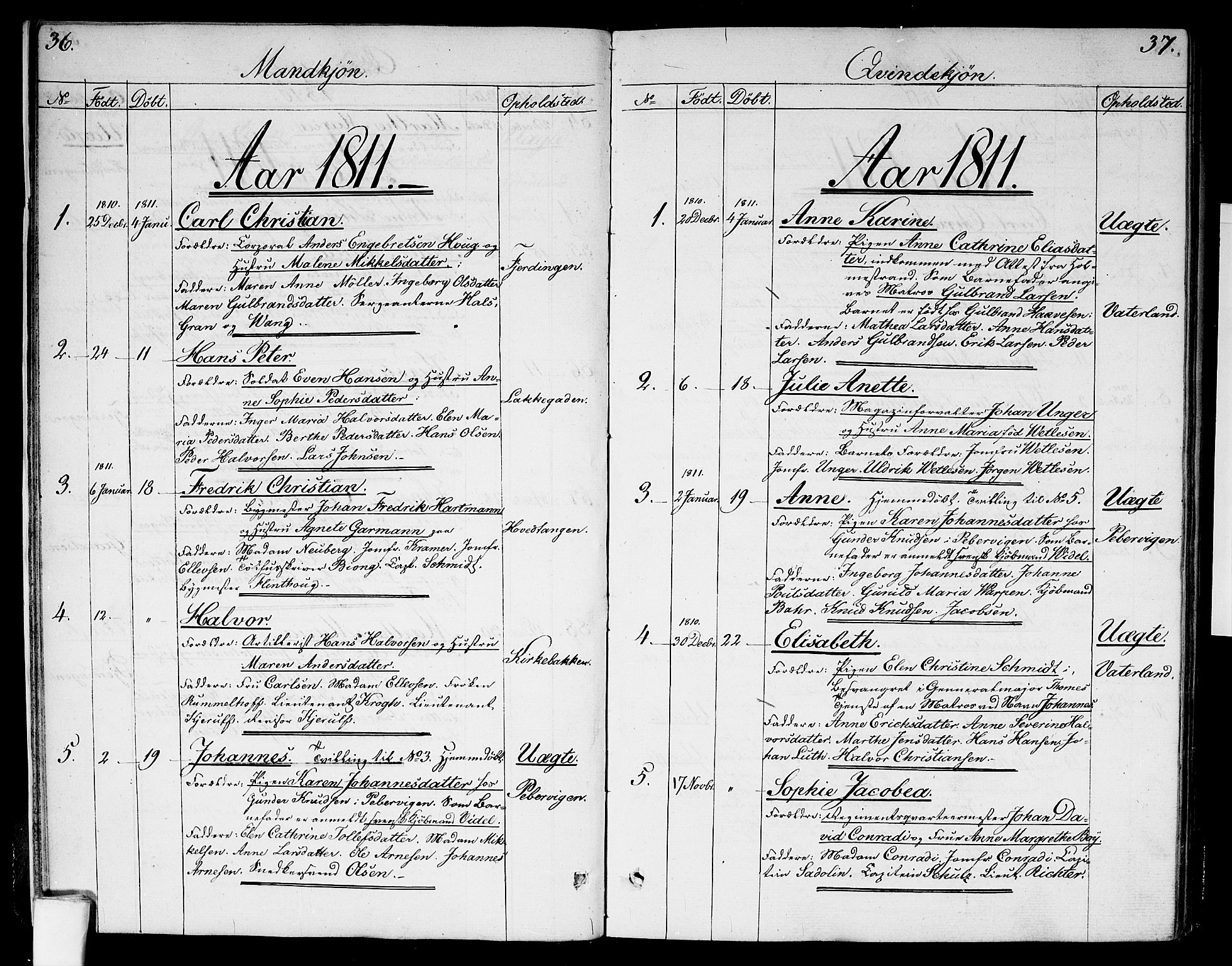 Garnisonsmenigheten Kirkebøker, SAO/A-10846/G/Ga/L0002: Parish register (copy) no. 2, 1810-1814, p. 36-37