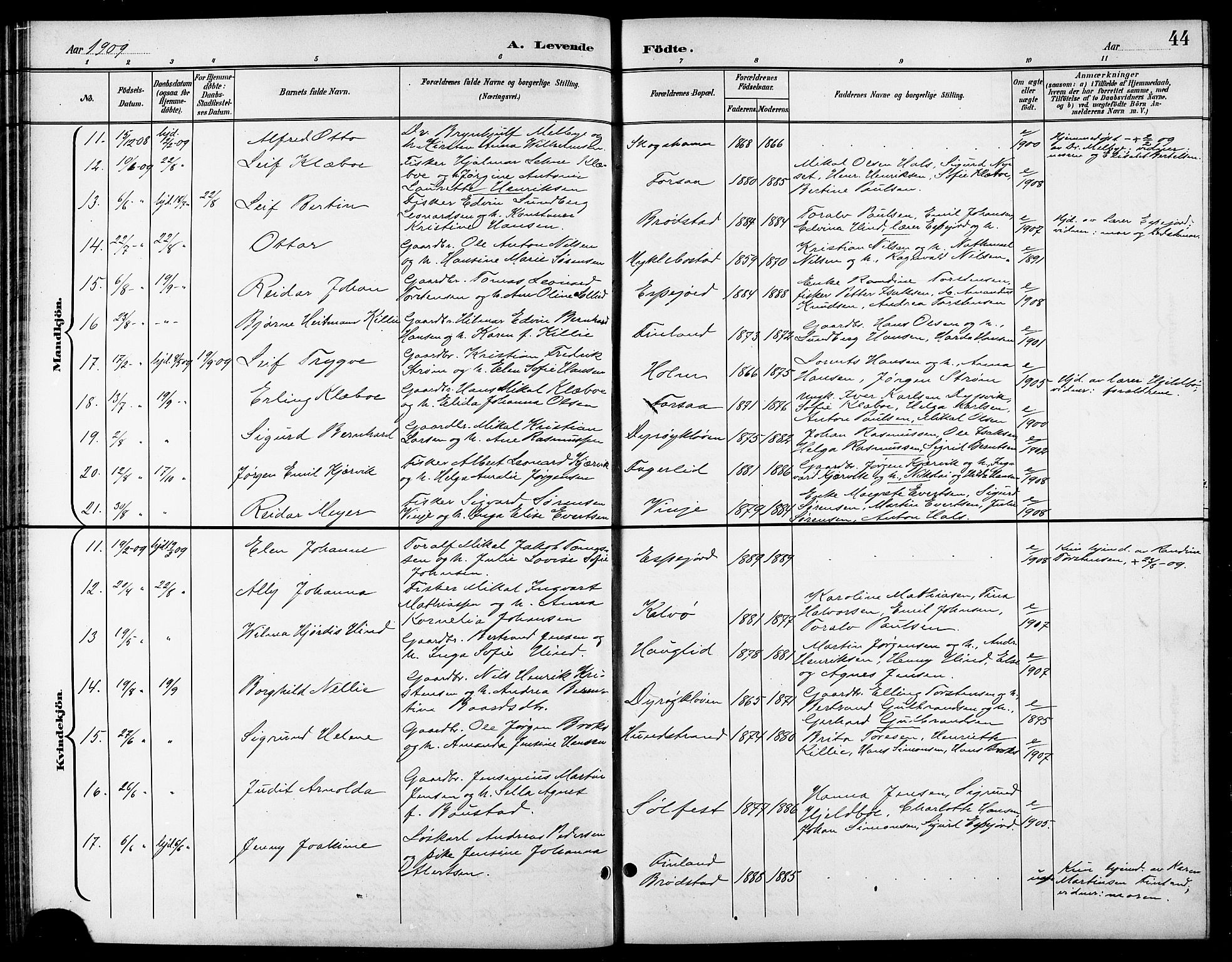 Tranøy sokneprestkontor, AV/SATØ-S-1313/I/Ia/Iab/L0014klokker: Parish register (copy) no. 14, 1896-1918, p. 44