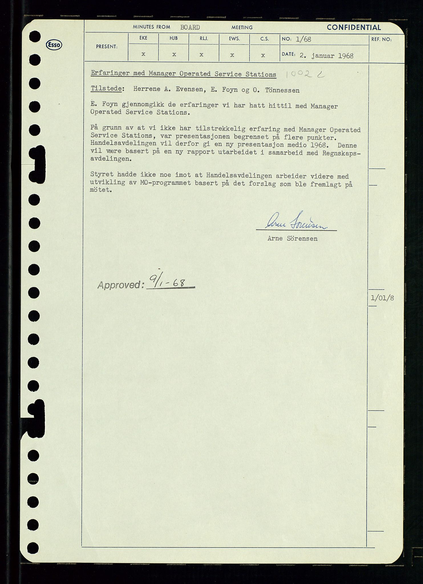 Pa 0982 - Esso Norge A/S, AV/SAST-A-100448/A/Aa/L0002/0004: Den administrerende direksjon Board minutes (styrereferater) / Den administrerende direksjon Board minutes (styrereferater), 1968, p. 3