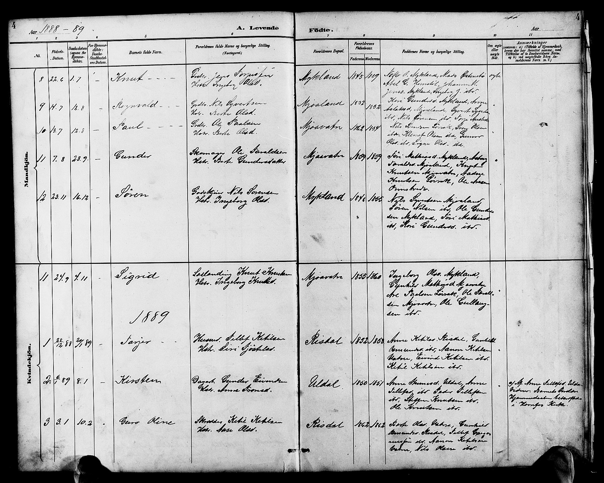 Herefoss sokneprestkontor, AV/SAK-1111-0019/F/Fb/Fbc/L0003: Parish register (copy) no. B 3, 1887-1915, p. 4