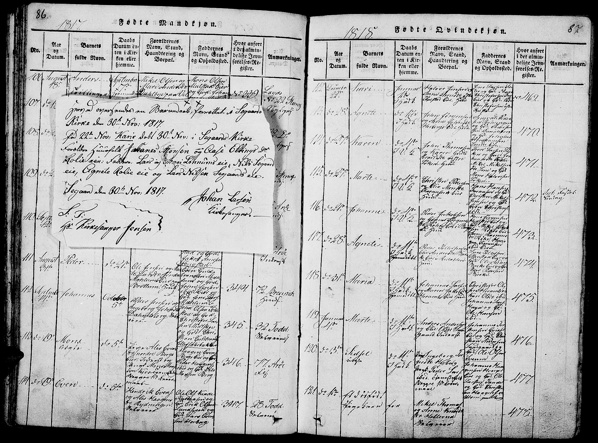 Ringsaker prestekontor, AV/SAH-PREST-014/L/La/L0001: Parish register (copy) no. 1, 1814-1826, p. 86-87