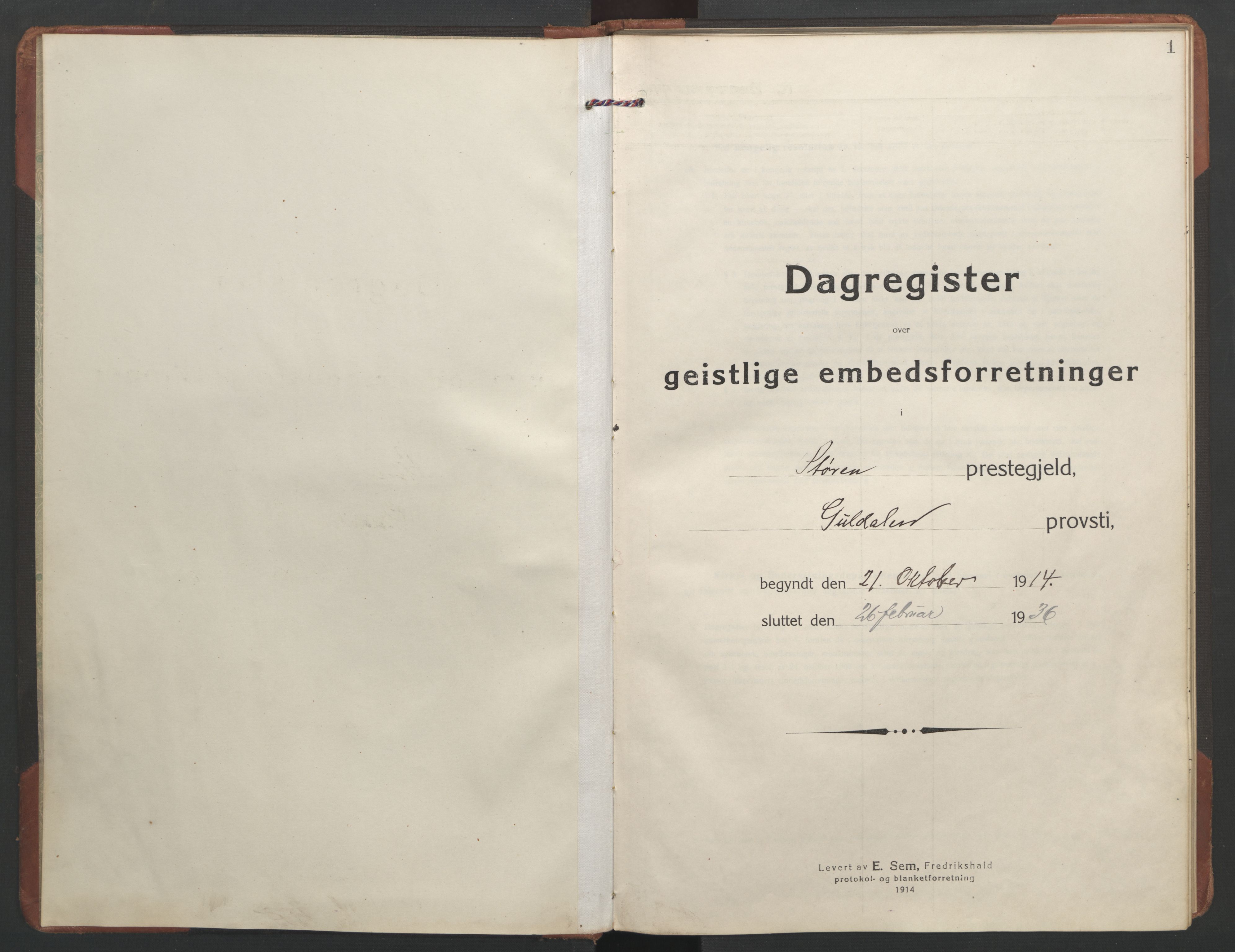 Ministerialprotokoller, klokkerbøker og fødselsregistre - Sør-Trøndelag, SAT/A-1456/687/L1013: Diary records no. 687B02, 1914-1936, p. 1