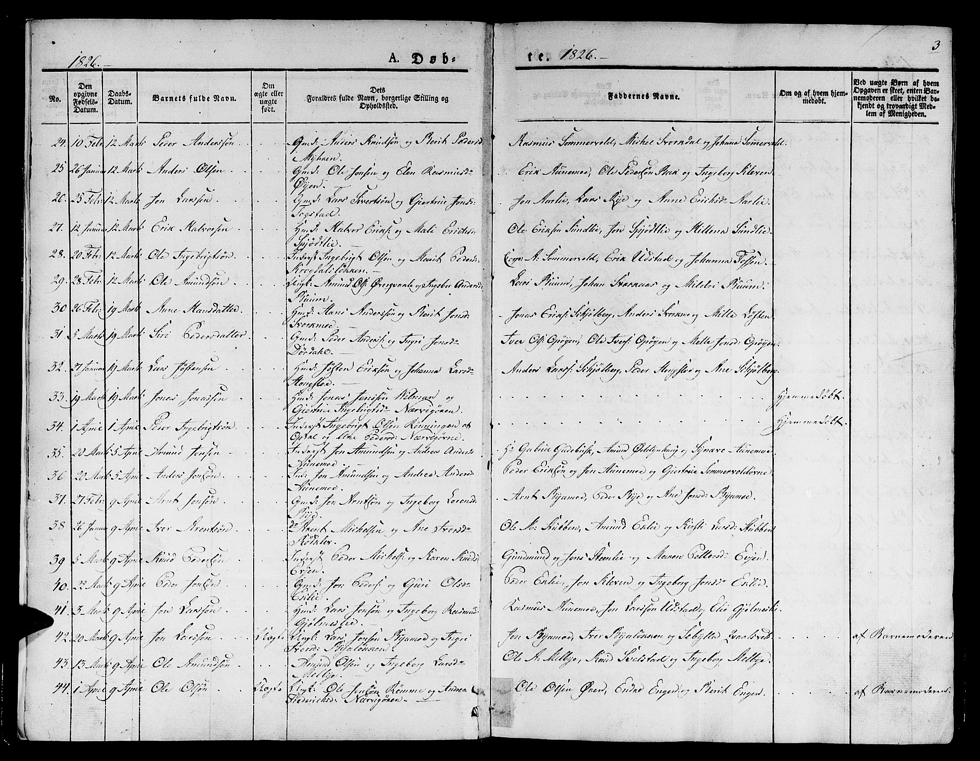 Ministerialprotokoller, klokkerbøker og fødselsregistre - Sør-Trøndelag, SAT/A-1456/668/L0804: Parish register (official) no. 668A04, 1826-1839, p. 3