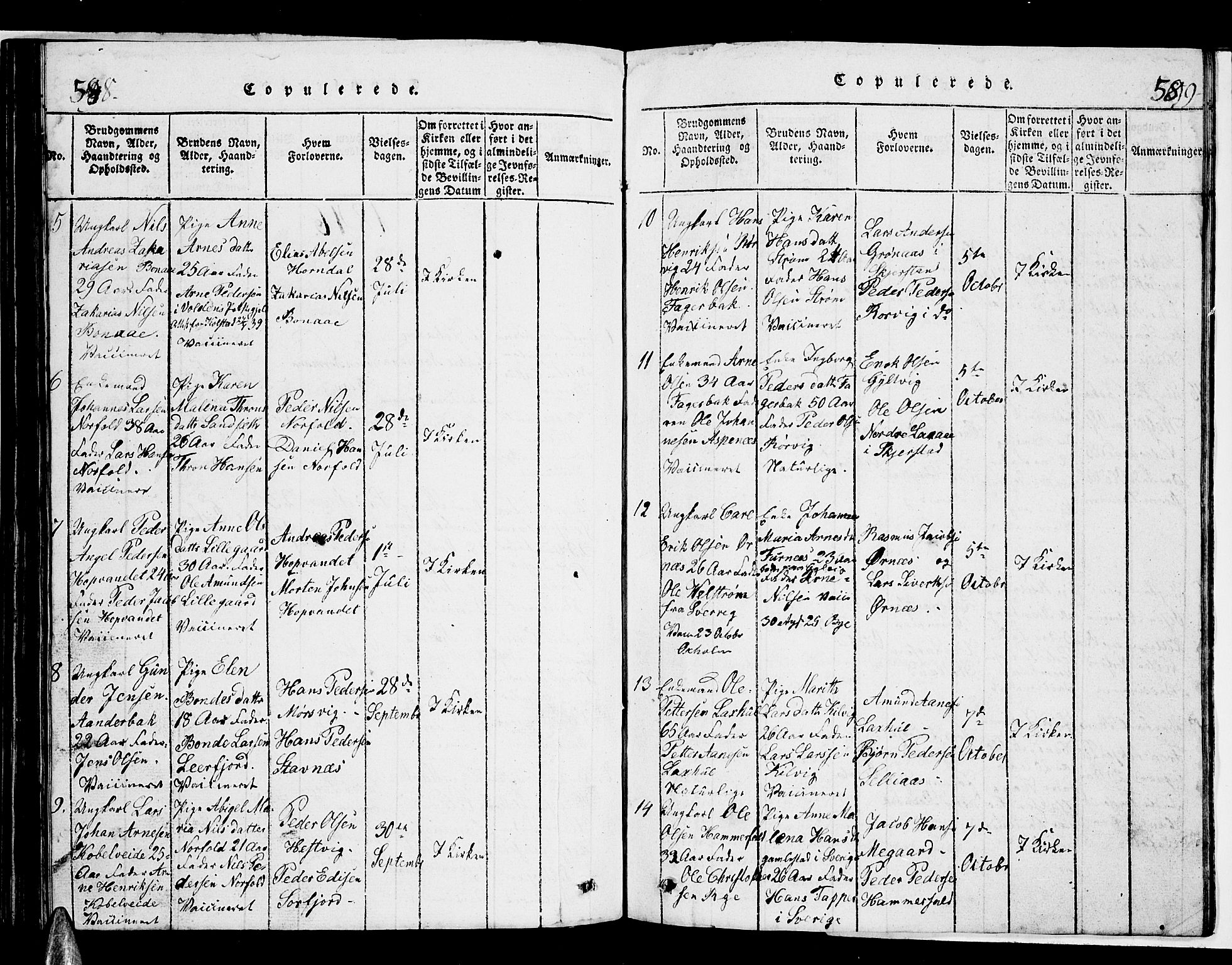 Ministerialprotokoller, klokkerbøker og fødselsregistre - Nordland, AV/SAT-A-1459/853/L0773: Parish register (copy) no. 853C01, 1821-1859, p. 588-589