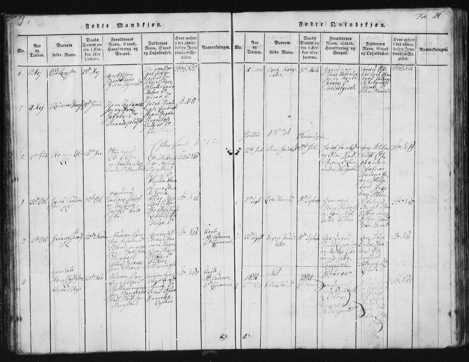 Vikedal sokneprestkontor, SAST/A-101840/01/V: Parish register (copy) no. B 2, 1816-1863, p. 24