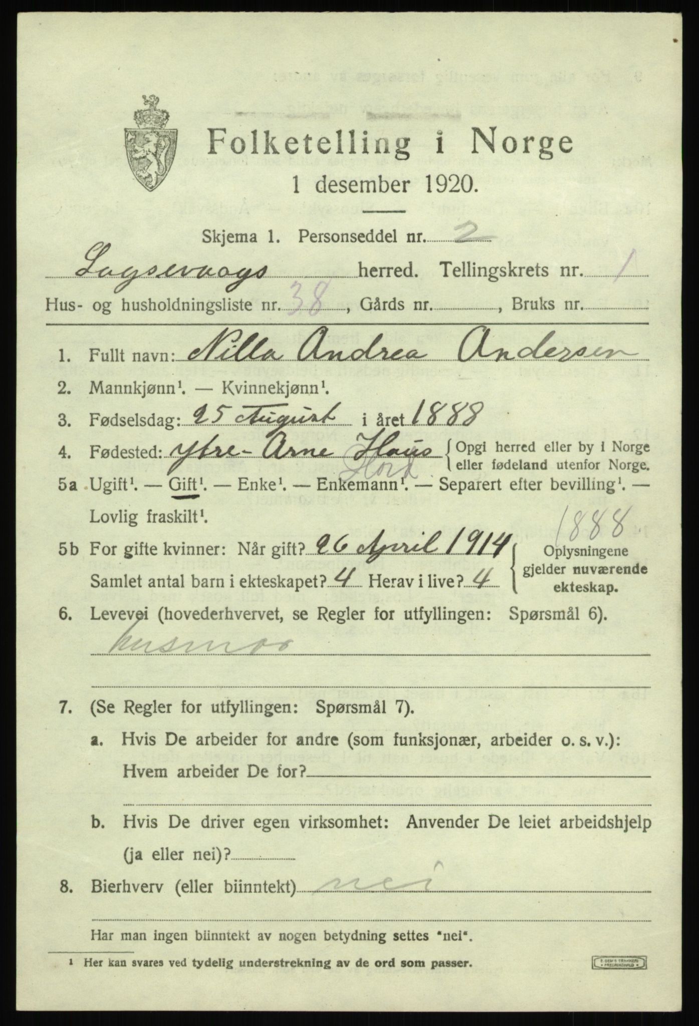 SAB, 1920 census for Laksevåg, 1920, p. 2898