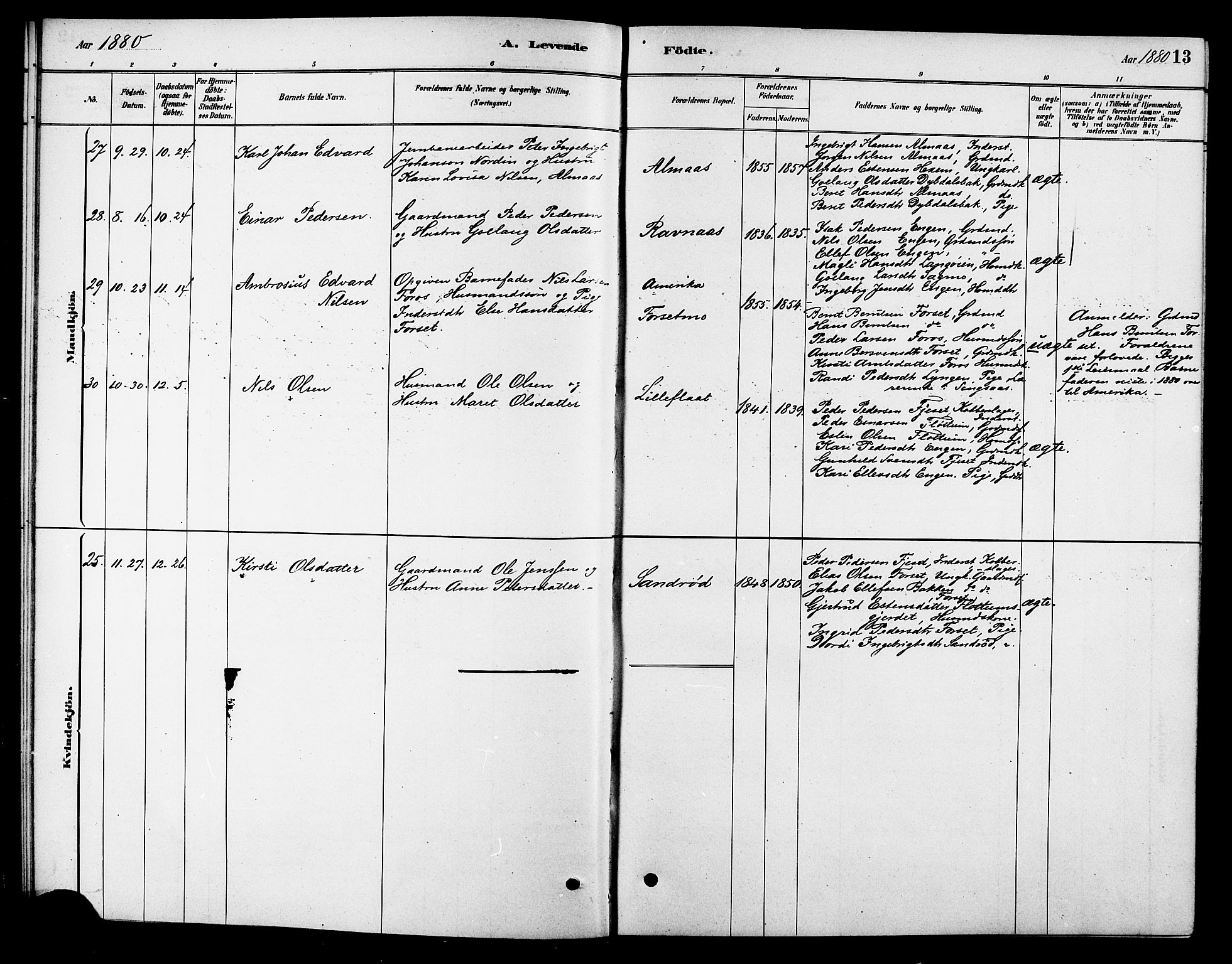 Ministerialprotokoller, klokkerbøker og fødselsregistre - Sør-Trøndelag, SAT/A-1456/688/L1024: Parish register (official) no. 688A01, 1879-1890, p. 13