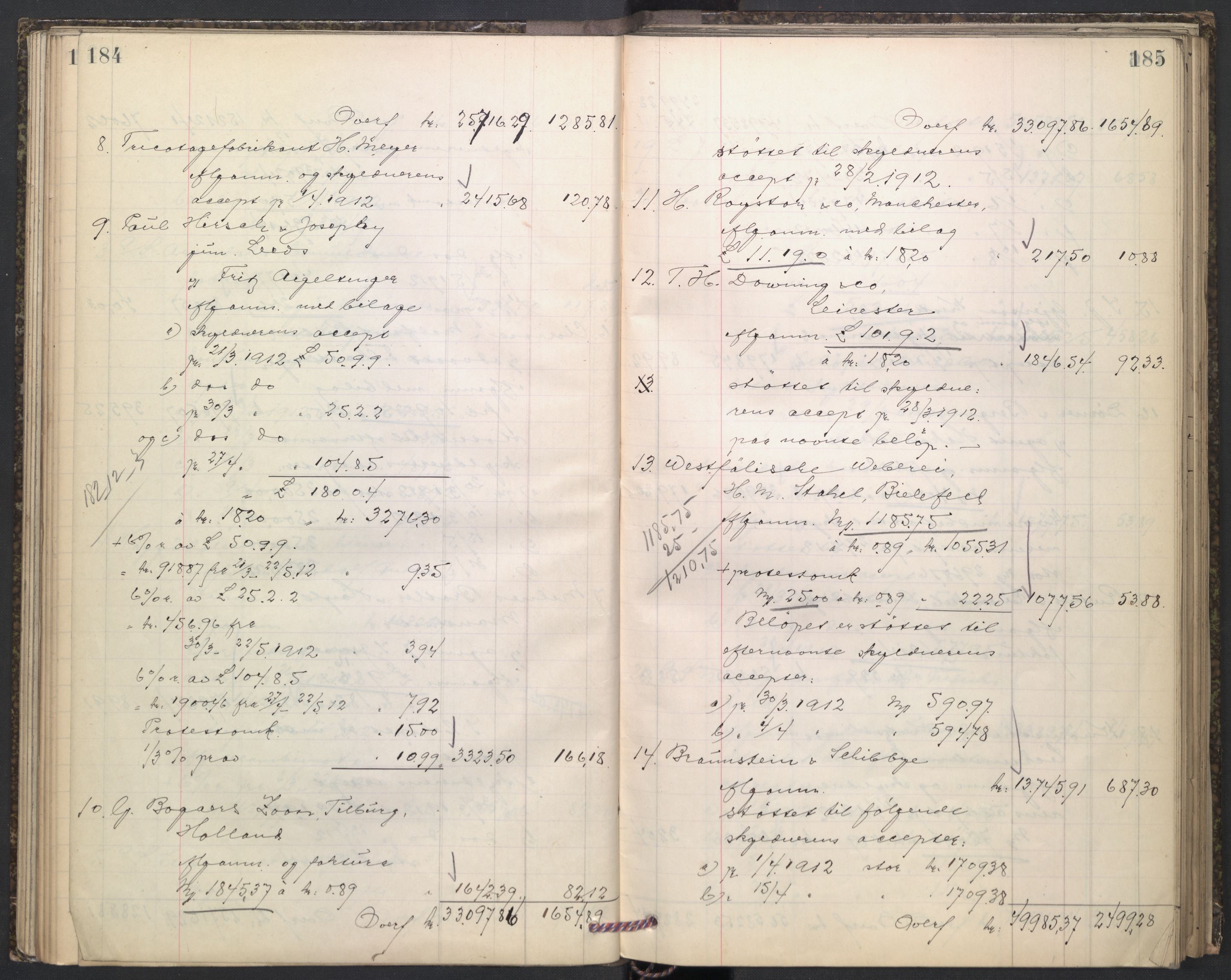 Oslo skifterett, AV/SAO-A-10383/H/Hd/Hdd/L0005: Skifteutlodningsprotokoll for konkursbo, 1913-1915, p. 184-185