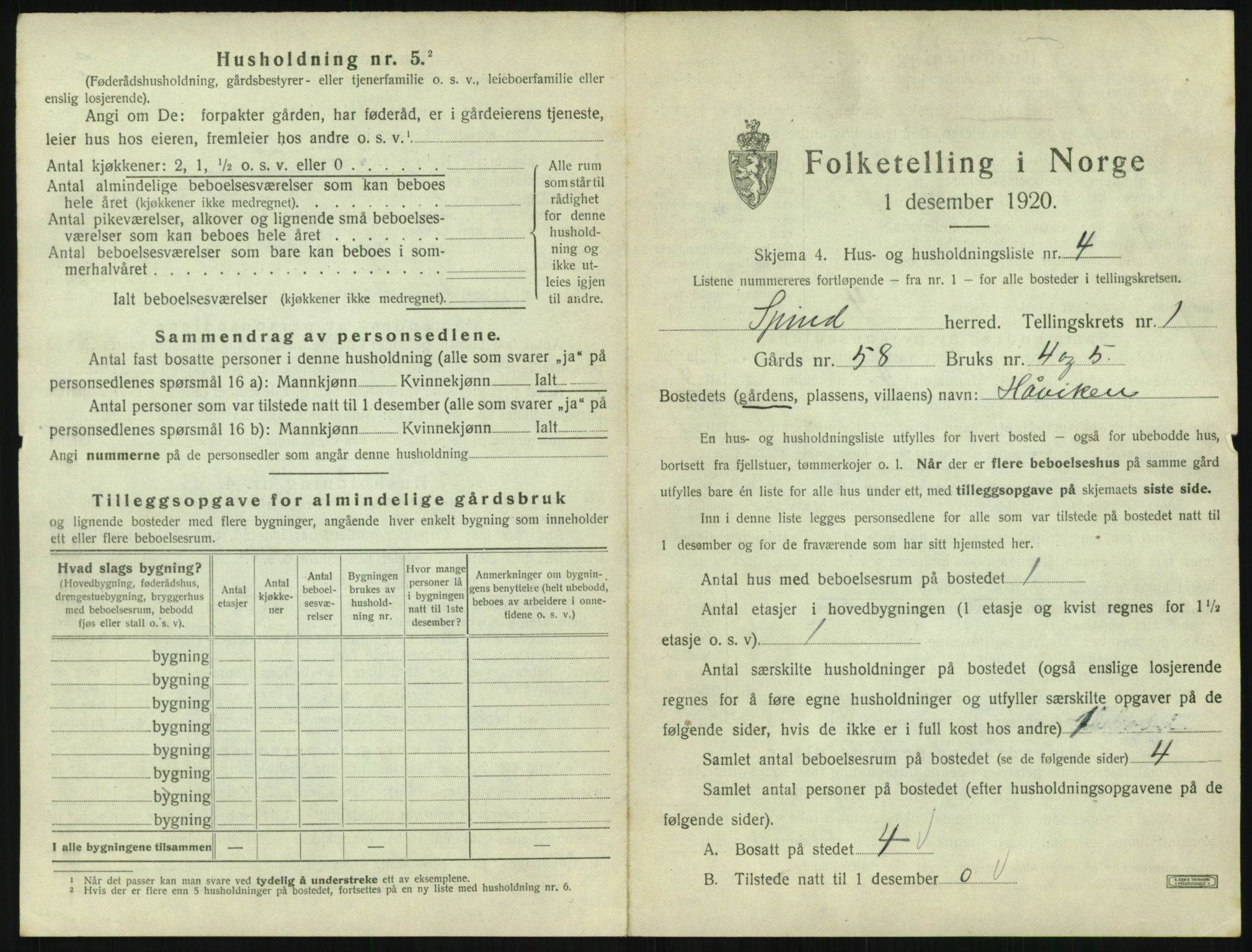 SAK, 1920 census for Spind, 1920, p. 29