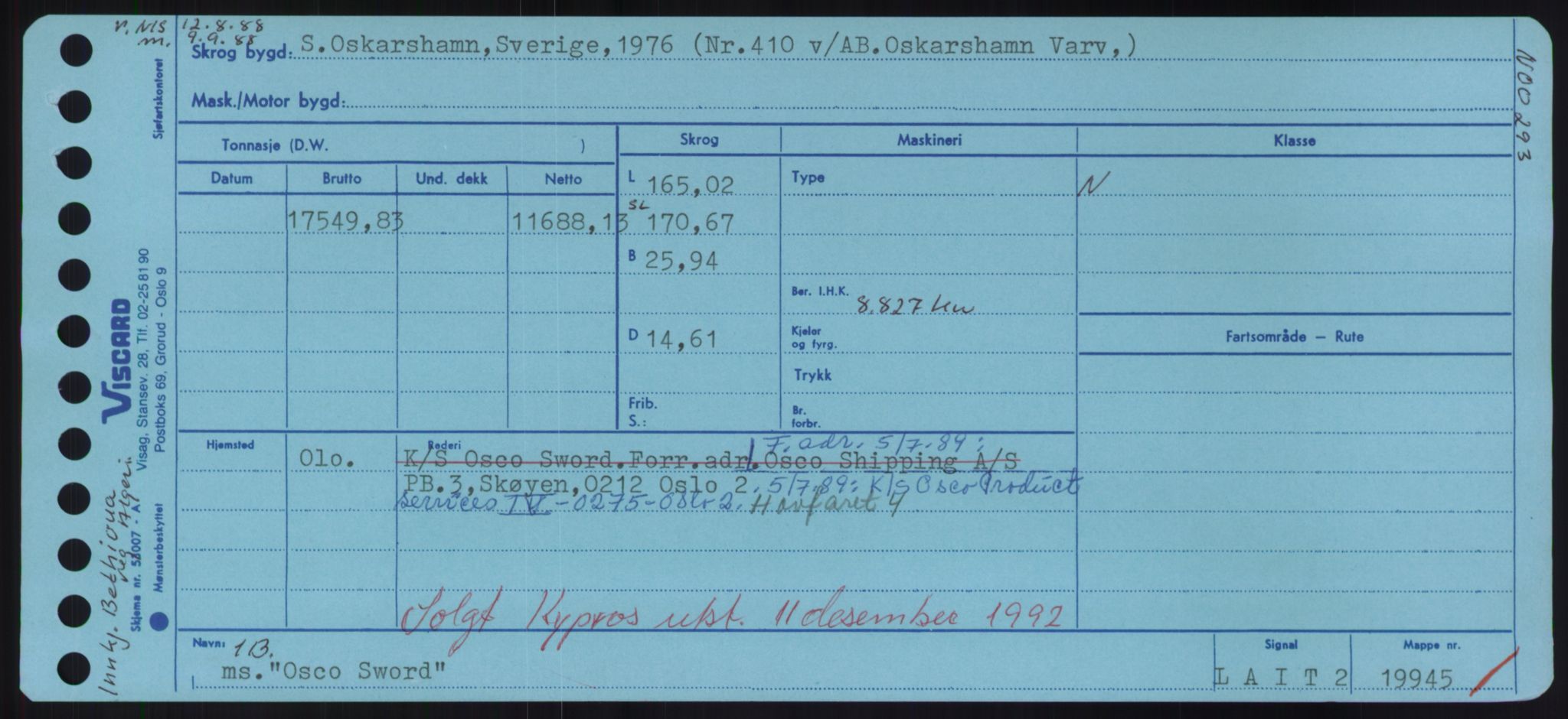 Sjøfartsdirektoratet med forløpere, Skipsmålingen, RA/S-1627/H/Hd/L0028: Fartøy, O, p. 435