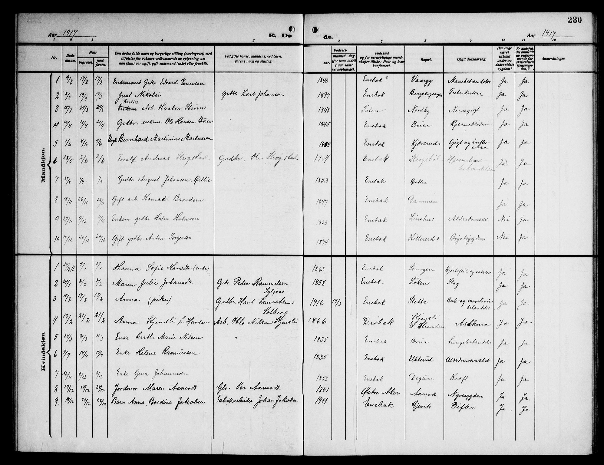 Enebakk prestekontor Kirkebøker, AV/SAO-A-10171c/G/Ga/L0007: Parish register (copy) no. I 7, 1911-1949, p. 230