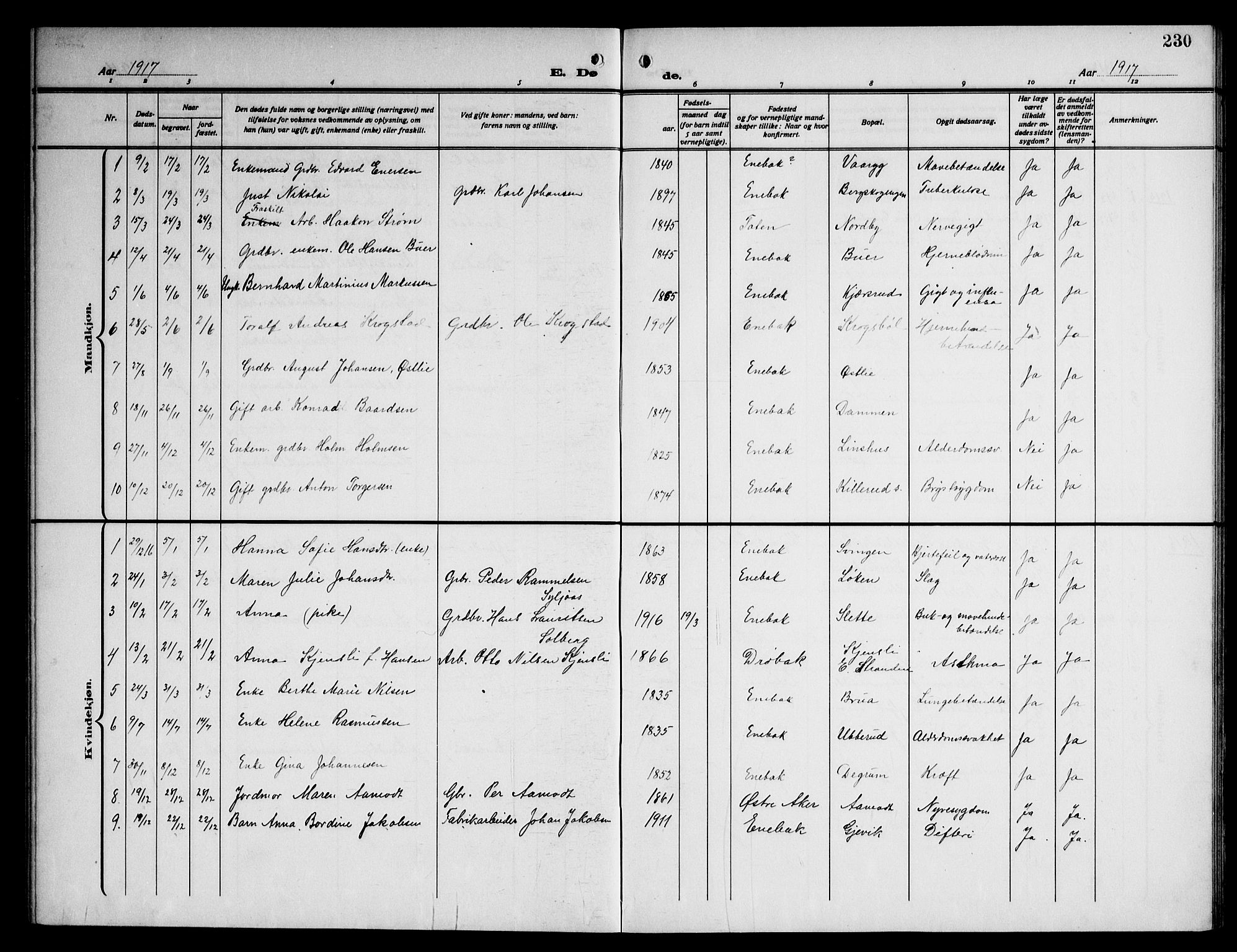 Enebakk prestekontor Kirkebøker, SAO/A-10171c/G/Ga/L0007: Parish register (copy) no. I 7, 1911-1949, p. 230