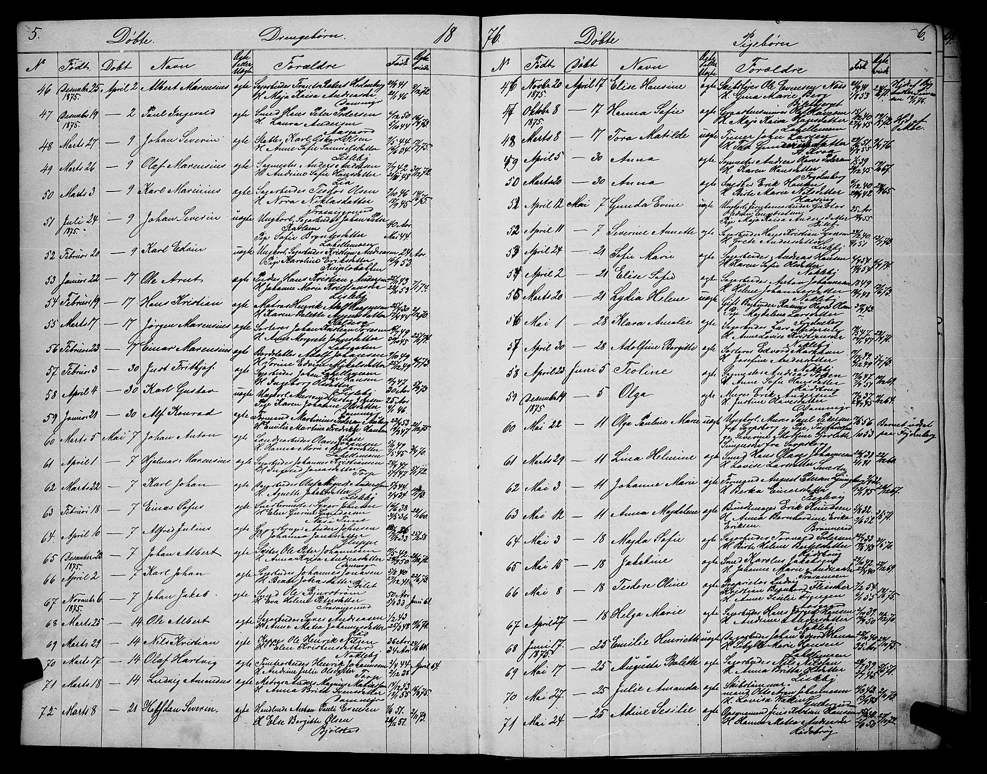 Glemmen prestekontor Kirkebøker, SAO/A-10908/G/Ga/L0005: Parish register (copy) no. 5, 1876-1893, p. 5-6