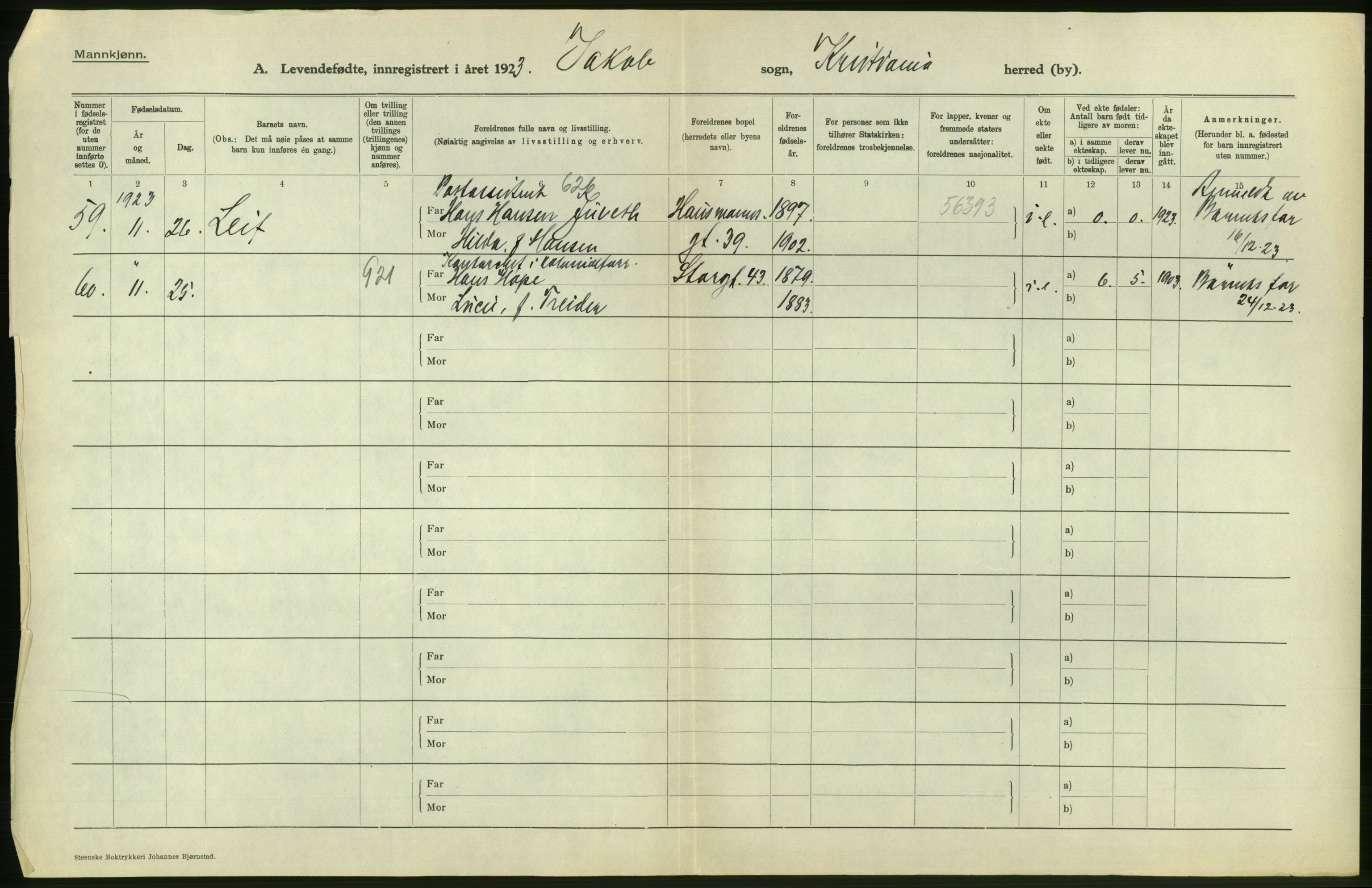 Statistisk sentralbyrå, Sosiodemografiske emner, Befolkning, AV/RA-S-2228/D/Df/Dfc/Dfcc/L0006: Kristiania: Levendefødte menn og kvinner., 1923, p. 114