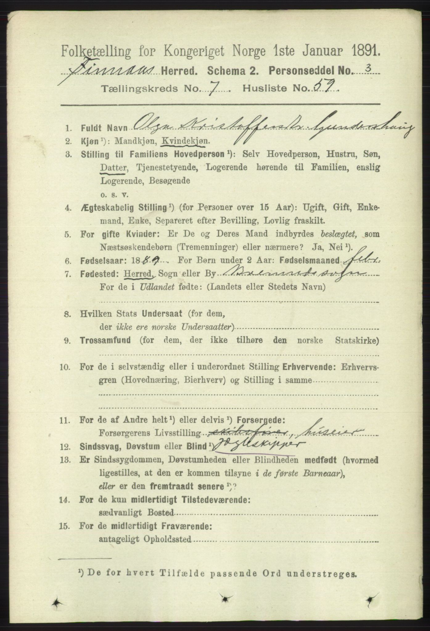 RA, 1891 census for 1218 Finnås, 1891, p. 3020