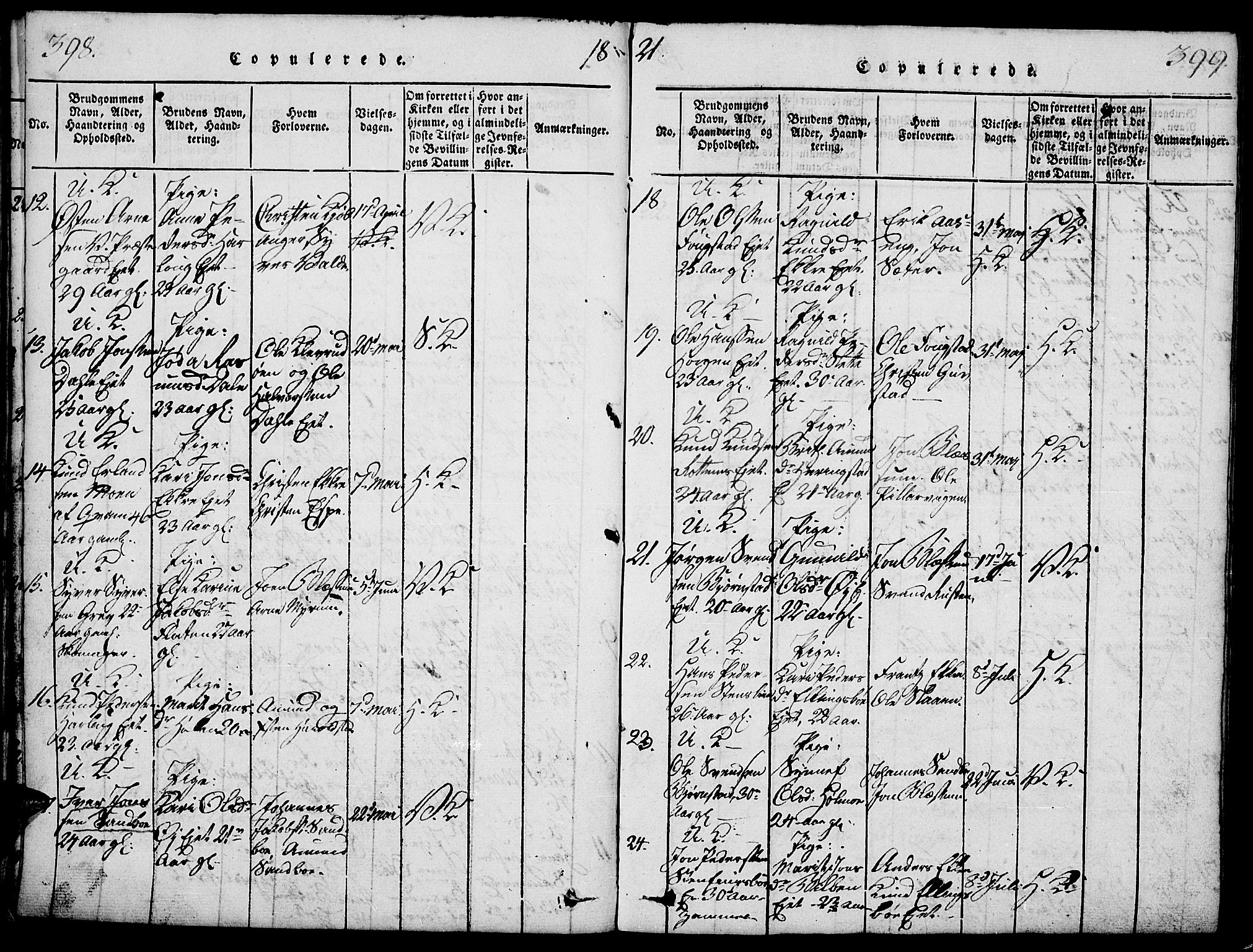 Vågå prestekontor, SAH/PREST-076/H/Ha/Haa/L0003: Parish register (official) no. 3, 1815-1827, p. 398-399