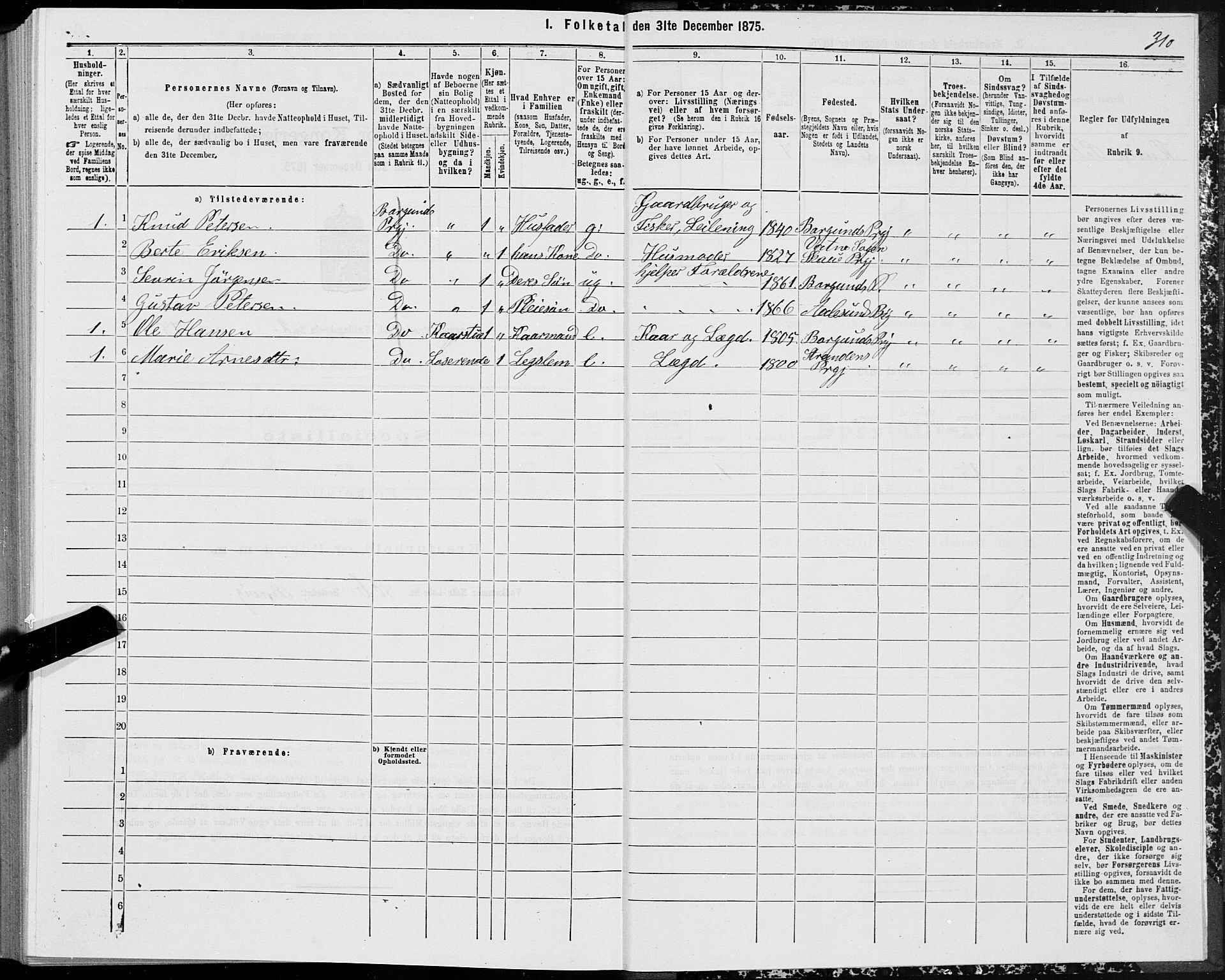 SAT, 1875 census for 1531P Borgund, 1875, p. 1310