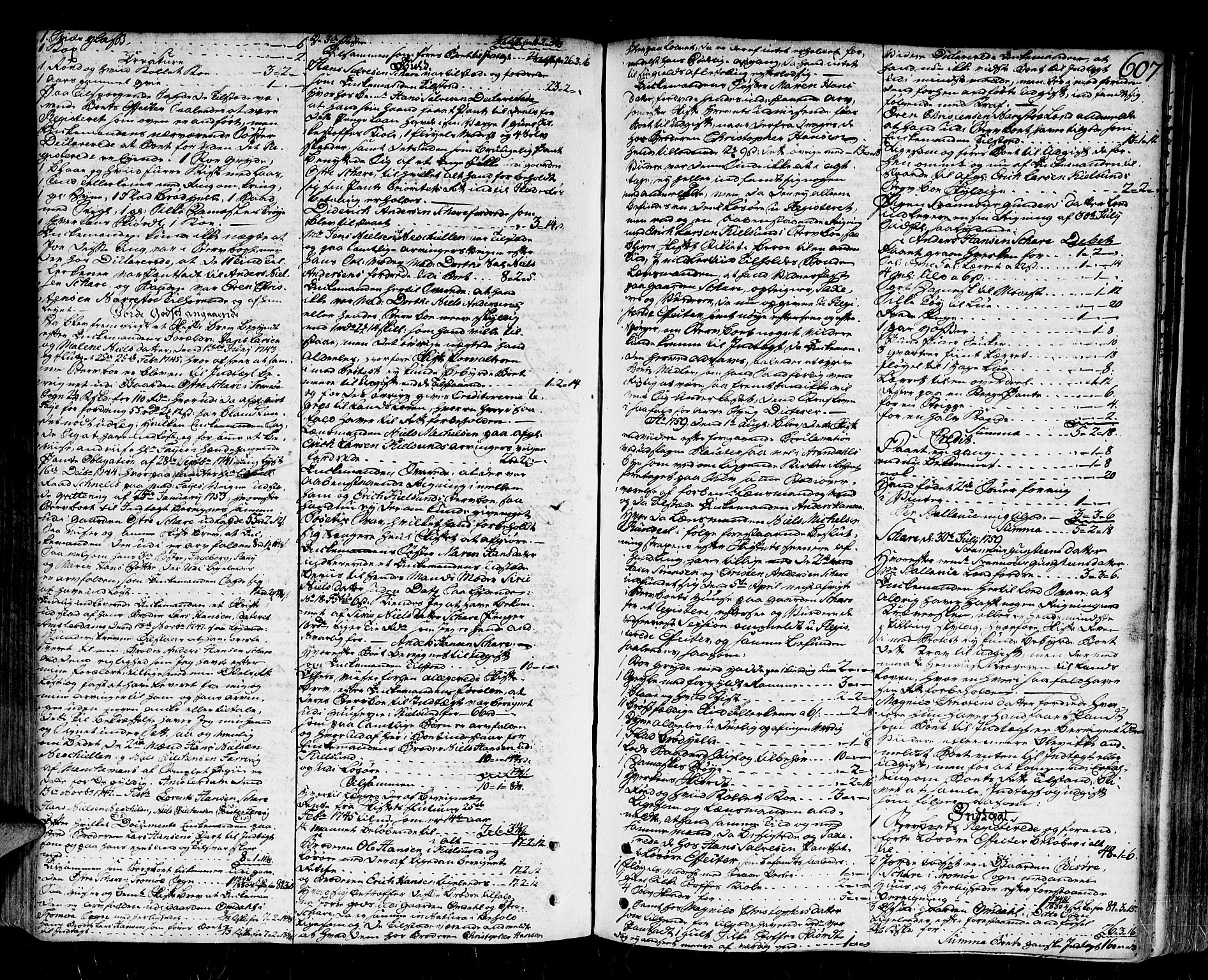 Nedenes sorenskriveri før 1824, SAK/1221-0007/H/Hc/L0026: Skifteprotokoll med register nr 19a, 1755-1760, p. 606b-607a