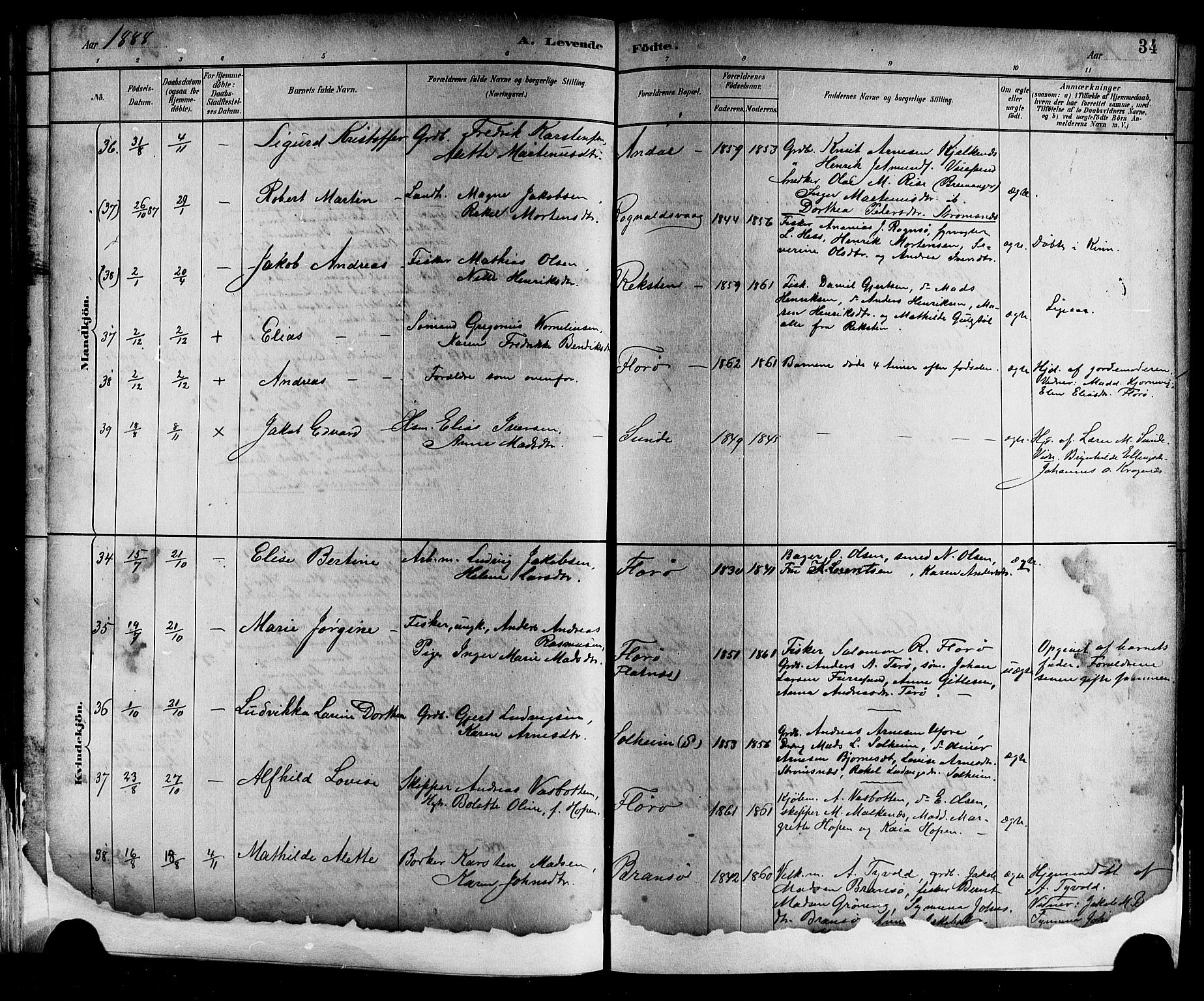 Kinn sokneprestembete, AV/SAB-A-80801/H/Hab/Haba/L0002: Parish register (copy) no. A 2, 1882-1906, p. 34