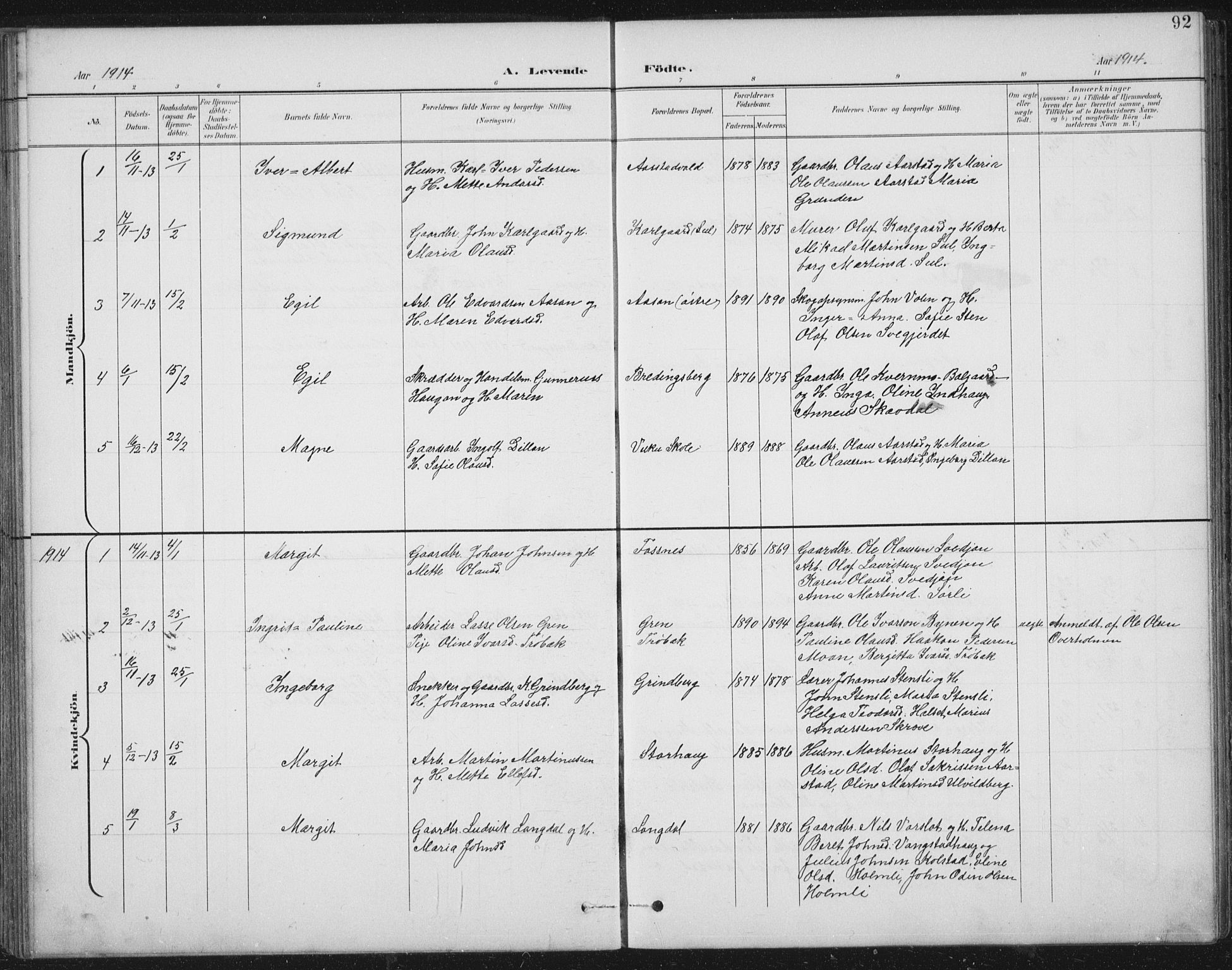 Ministerialprotokoller, klokkerbøker og fødselsregistre - Nord-Trøndelag, AV/SAT-A-1458/724/L0269: Parish register (copy) no. 724C05, 1899-1920, p. 92