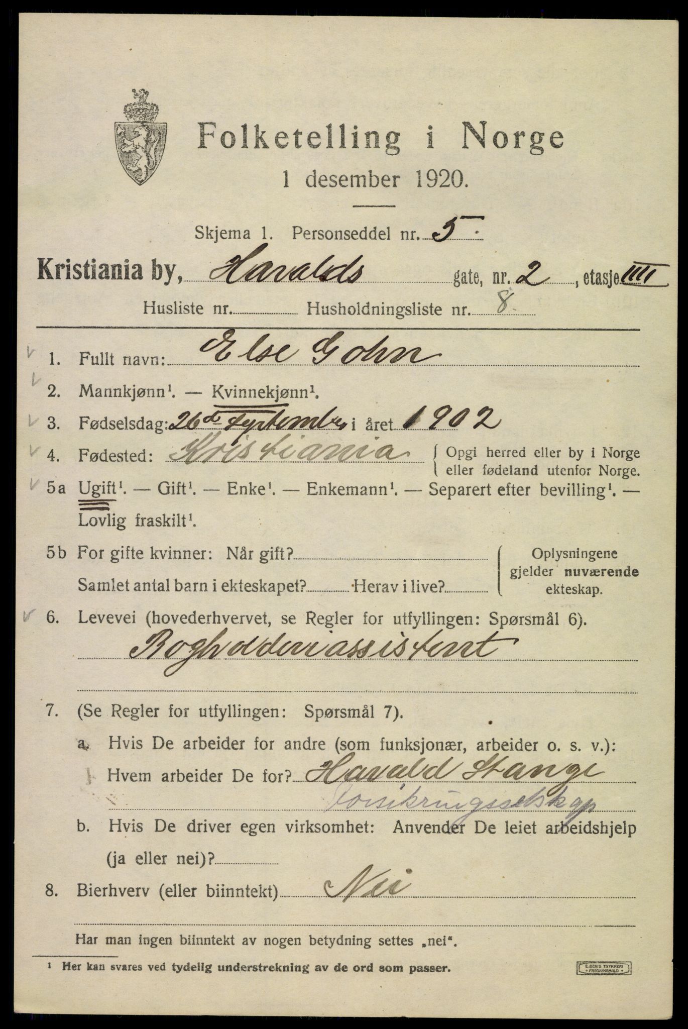 SAO, 1920 census for Kristiania, 1920, p. 271099