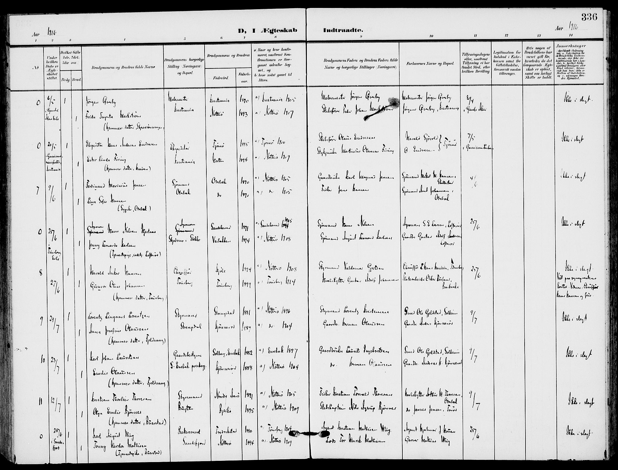 Nøtterøy kirkebøker, AV/SAKO-A-354/F/Fa/L0010: Parish register (official) no. I 10, 1908-1919, p. 336